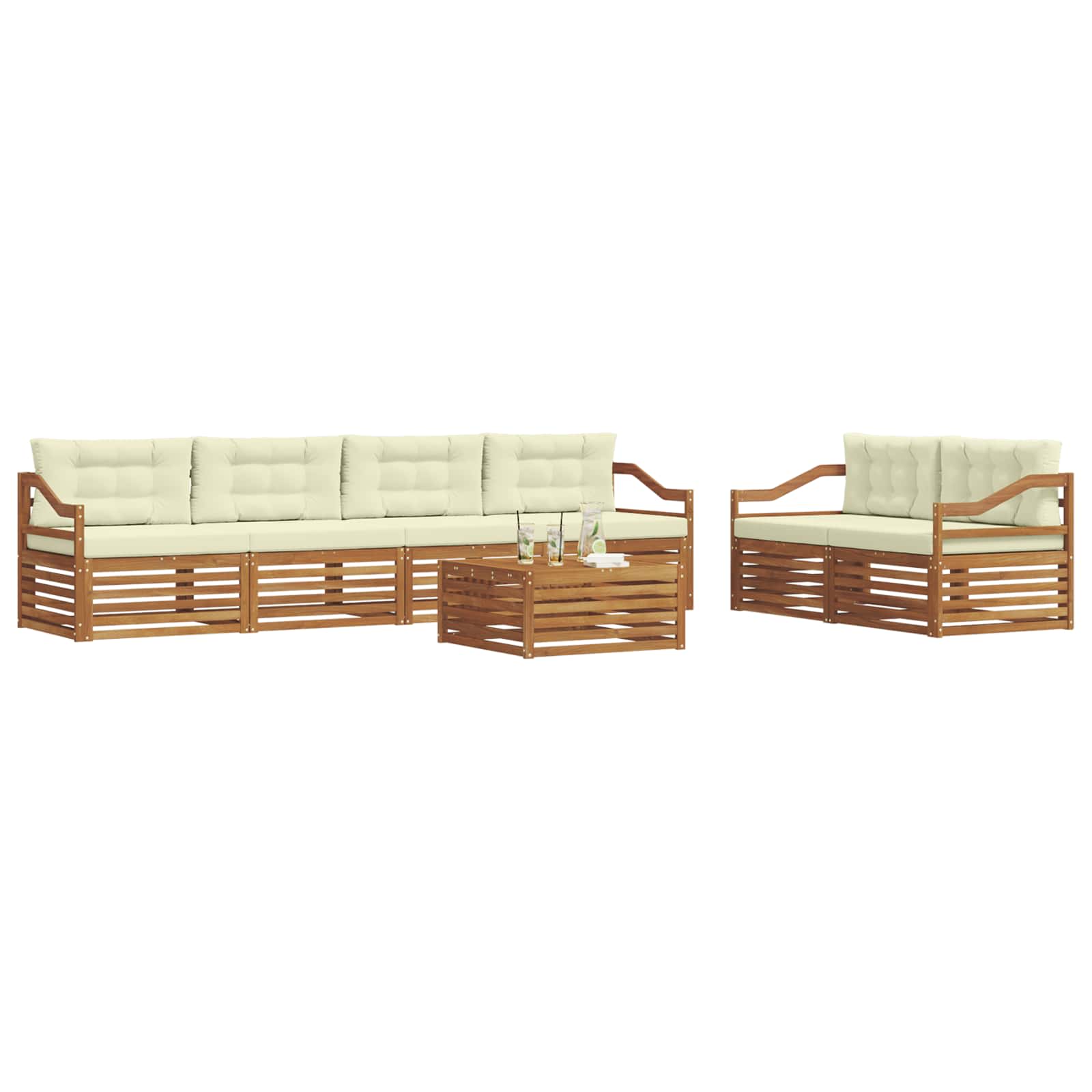 Buiten bankenset met kussen 7 pcs Natuurlijk en Crème is nu te koop bij PeponiXL, paradijselijk wonen!
