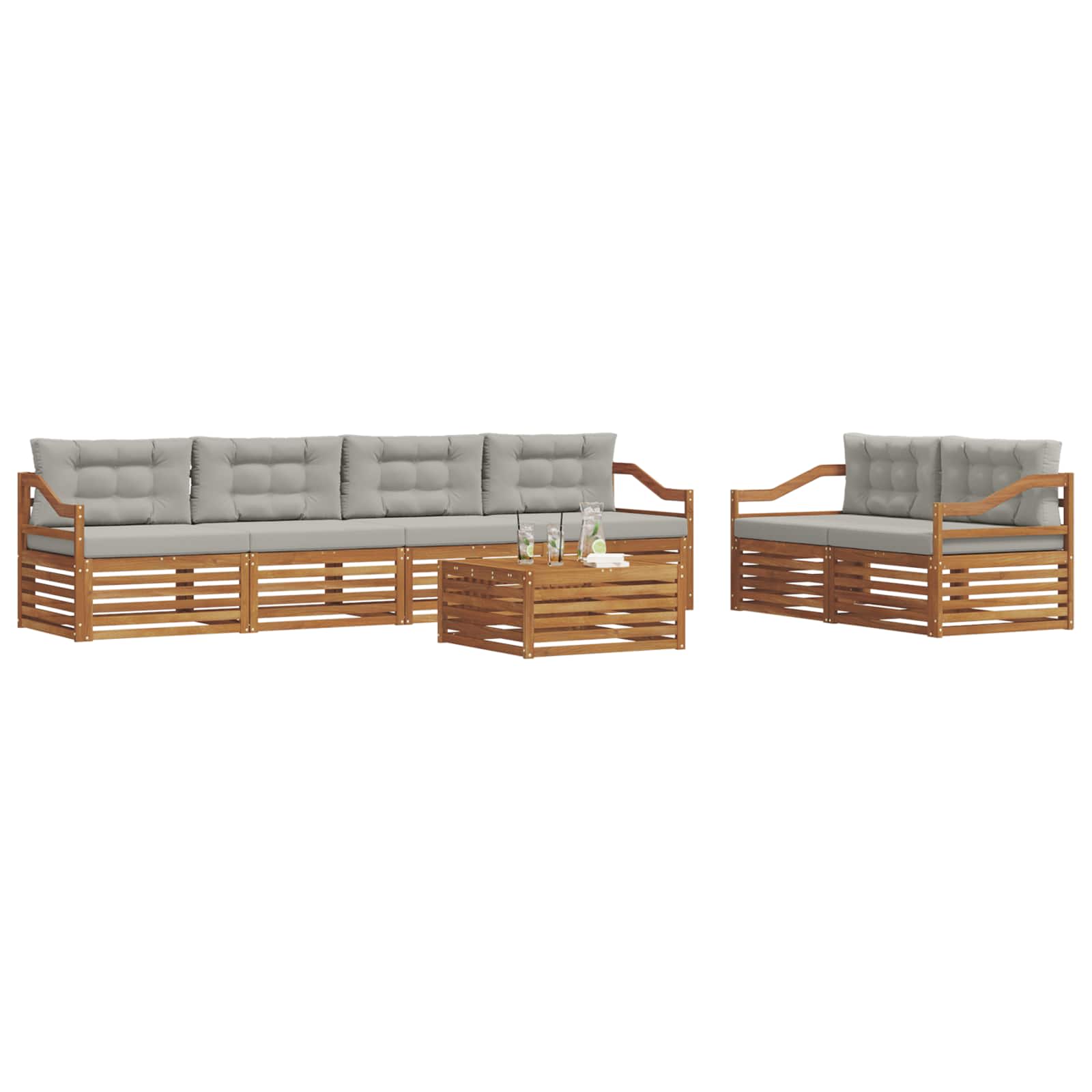 Buiten bankenset met kussen 7 pcs Natuurlijk en Lichtgrijs is nu te koop bij PeponiXL, paradijselijk wonen!