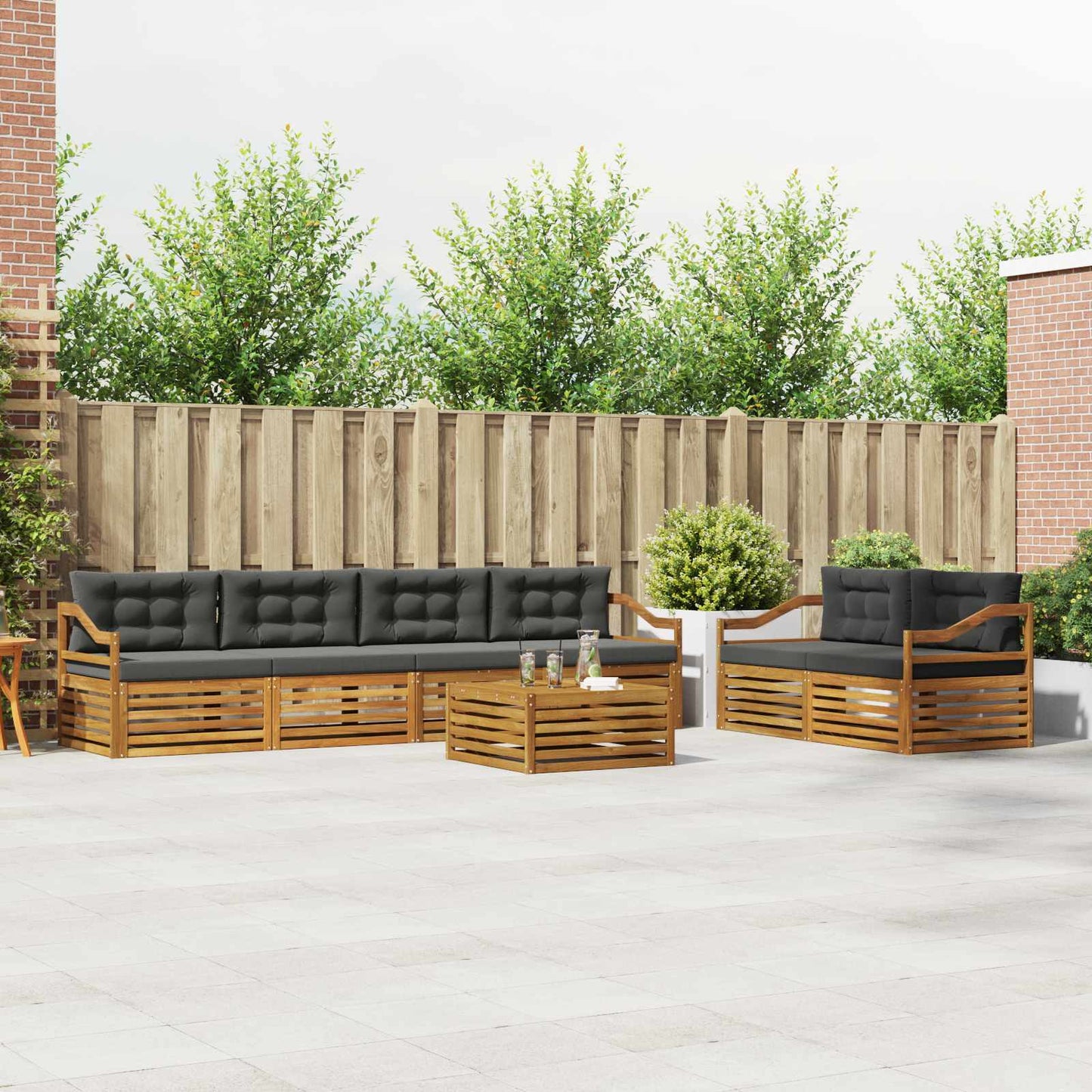 Buiten bankenset met kussen 7 pcs Natuurlijk en Antraciet is nu te koop bij PeponiXL, paradijselijk wonen!