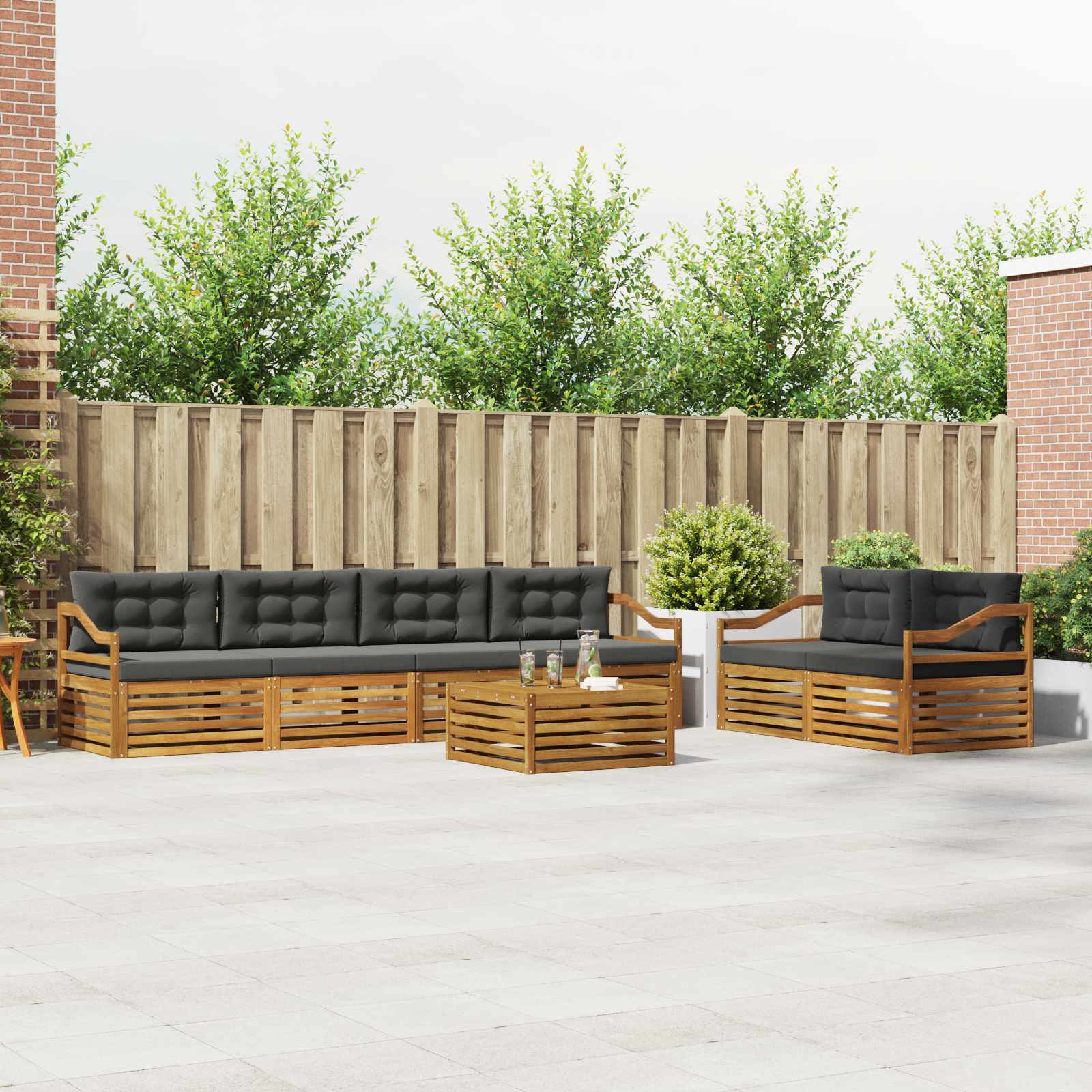 Buiten bankenset met kussen 7 pcs Natuurlijk en Antraciet is nu te koop bij PeponiXL, paradijselijk wonen!