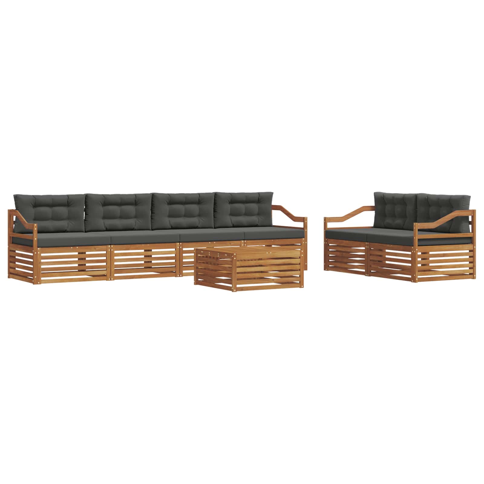 Buiten bankenset met kussen 7 pcs Natuurlijk en Antraciet is nu te koop bij PeponiXL, paradijselijk wonen!
