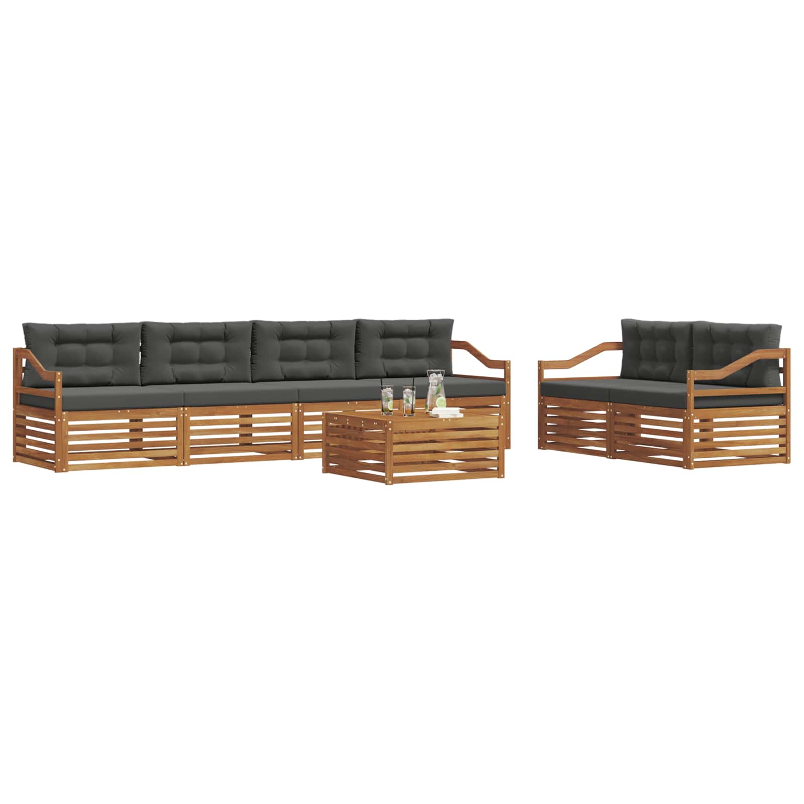 Buiten bankenset met kussen 7 pcs Natuurlijk en Antraciet is nu te koop bij PeponiXL, paradijselijk wonen!