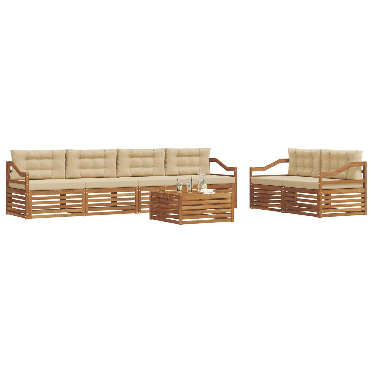 Buiten bankenset met kussen 7 pcs Natuurlijk en Beige is nu te koop bij PeponiXL, paradijselijk wonen!