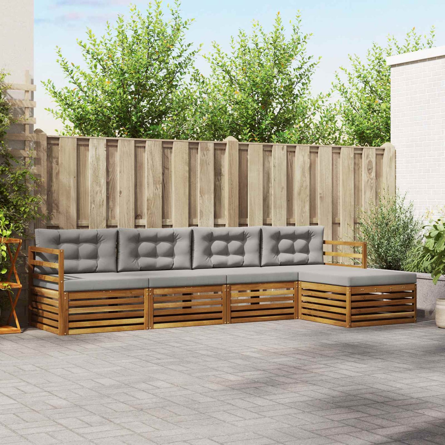 Buiten bankenset met kussen 5 pcs Natuurlijk en Lichtgrijs is nu te koop bij PeponiXL, paradijselijk wonen!