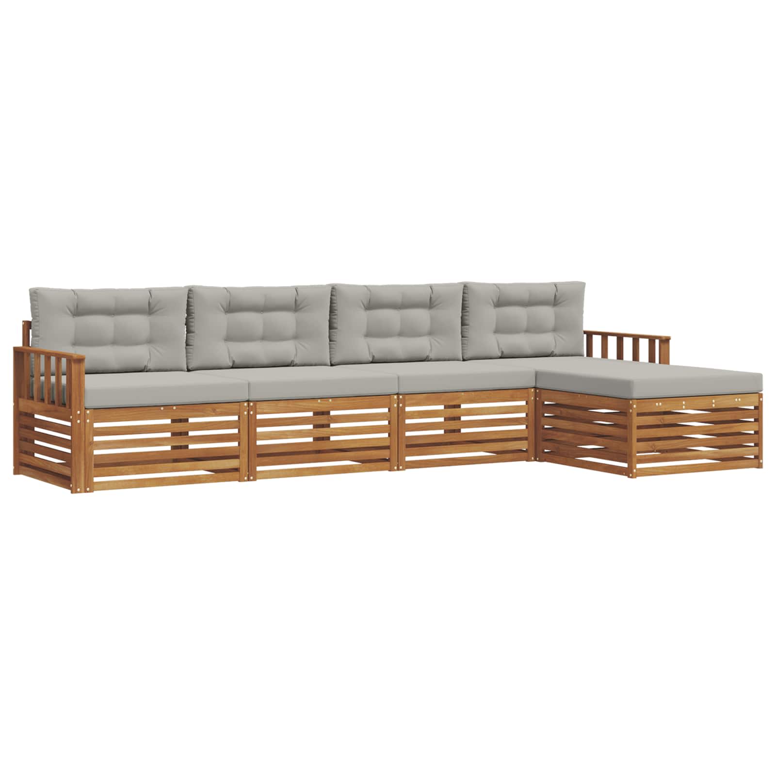 Buiten bankenset met kussen 5 pcs Natuurlijk en Lichtgrijs is nu te koop bij PeponiXL, paradijselijk wonen!