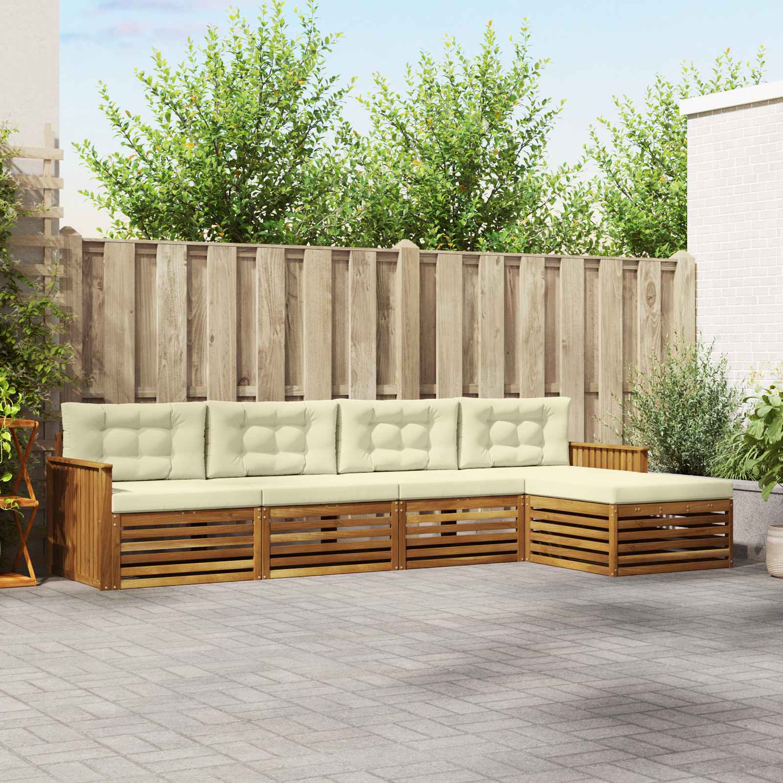 Buiten bankenset met kussen 5 pcs Natuurlijk en Crème is nu te koop bij PeponiXL, paradijselijk wonen!