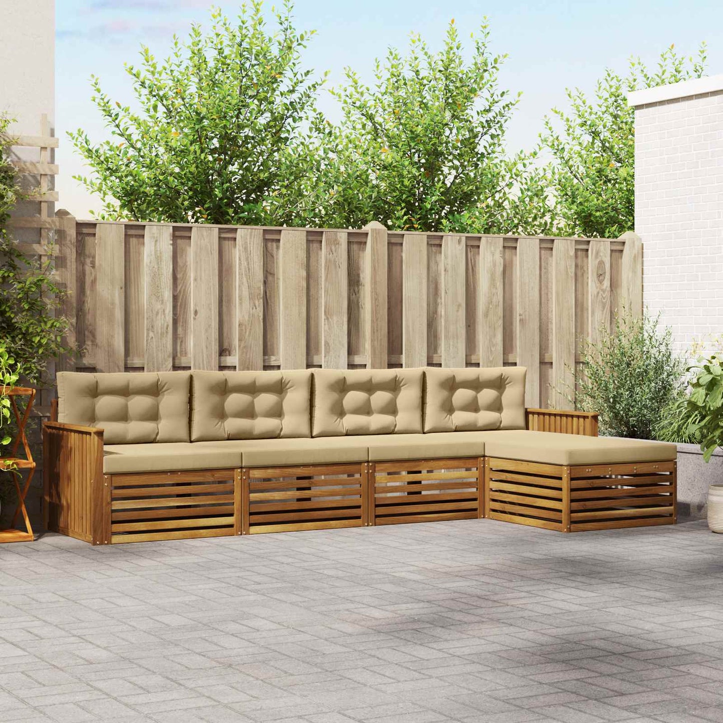 Buiten bankenset met kussen 5 pcs Natuurlijk en Beige is nu te koop bij PeponiXL, paradijselijk wonen!
