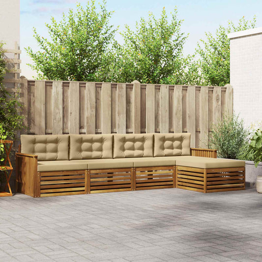 Buiten bankenset met kussen 5 pcs Natuurlijk en Beige is nu te koop bij PeponiXL, paradijselijk wonen!