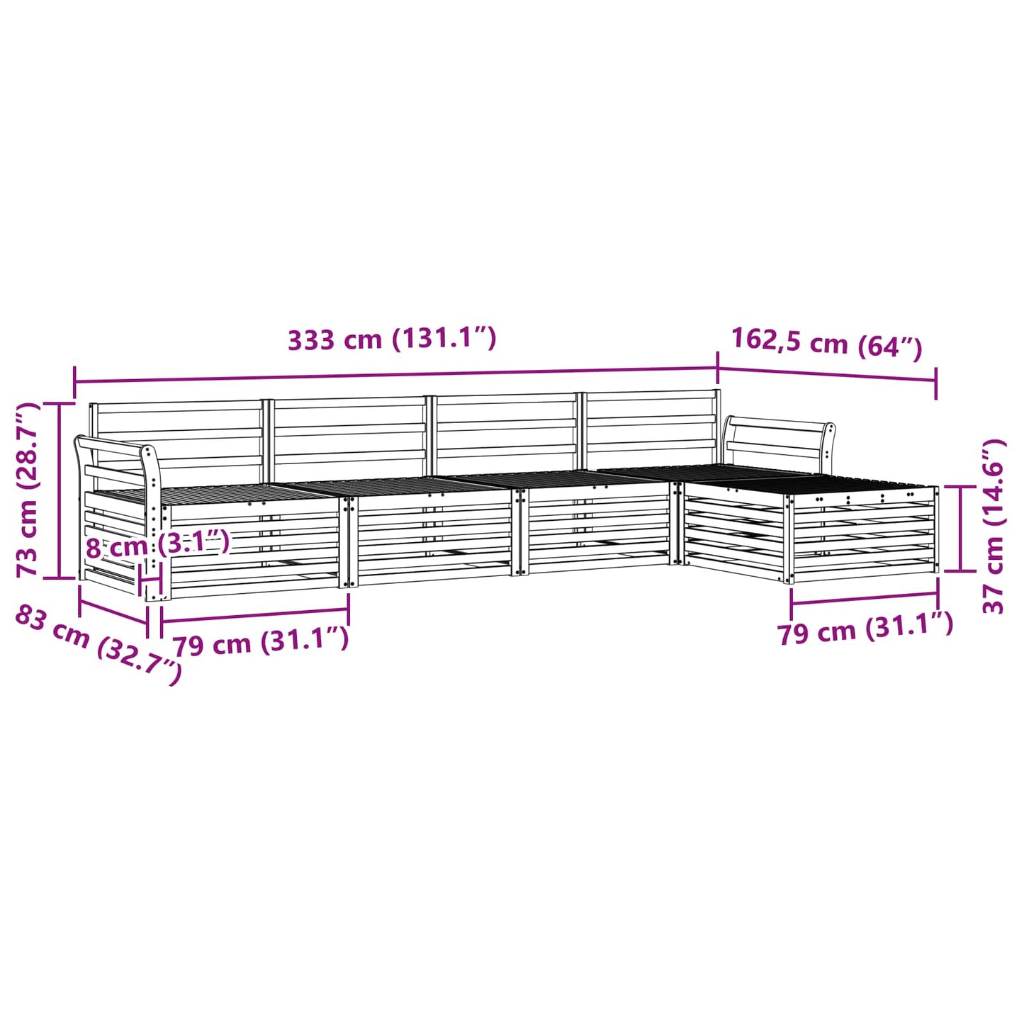 Buiten bankenset 5 pcs Naturel Massief Acaciahout is nu te koop bij PeponiXL, paradijselijk wonen!