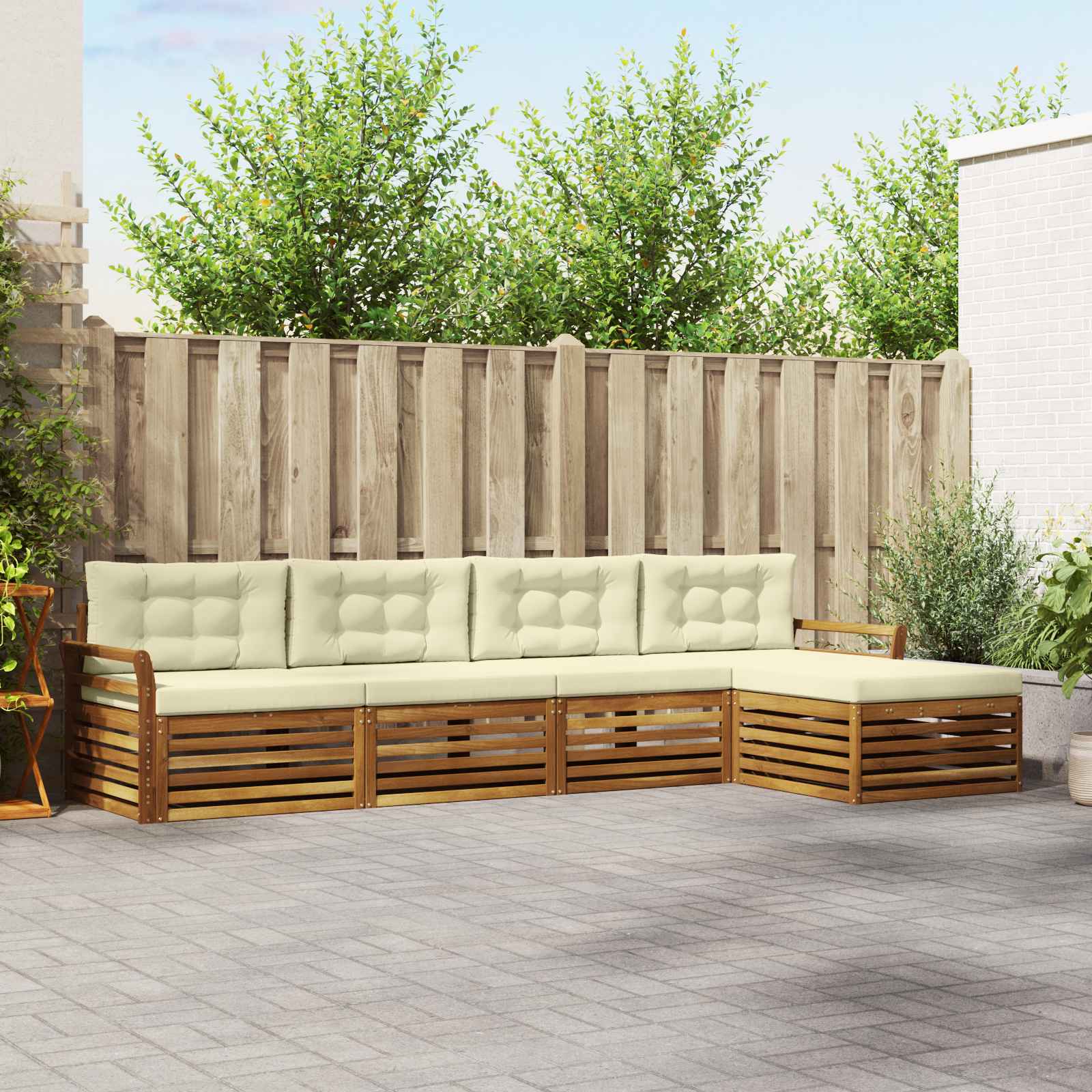 Buiten bankenset met kussen 5 pcs Natuurlijk en Crème is nu te koop bij PeponiXL, paradijselijk wonen!