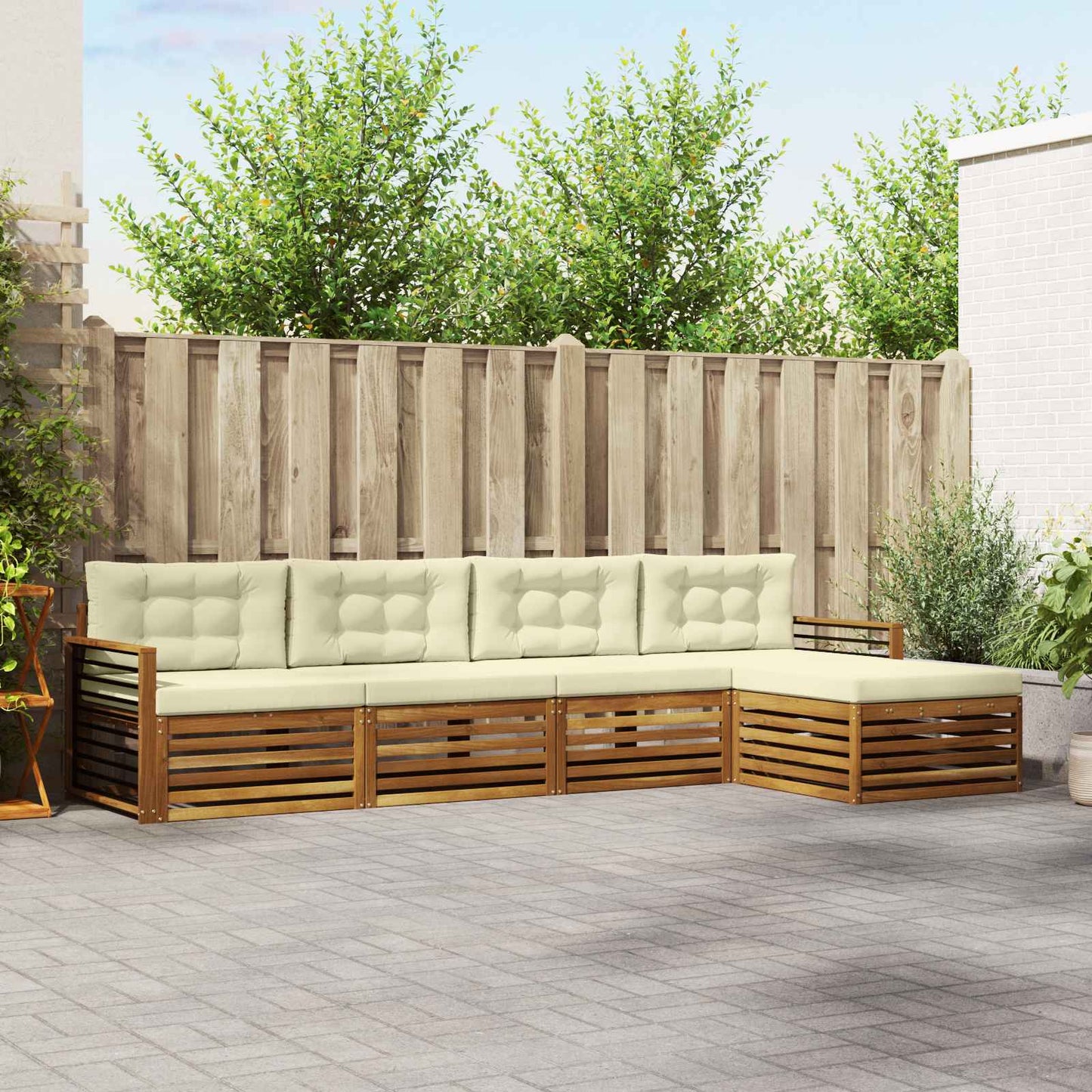 Buiten bankenset met kussen 5 pcs Natuurlijk en Crème is nu te koop bij PeponiXL, paradijselijk wonen!