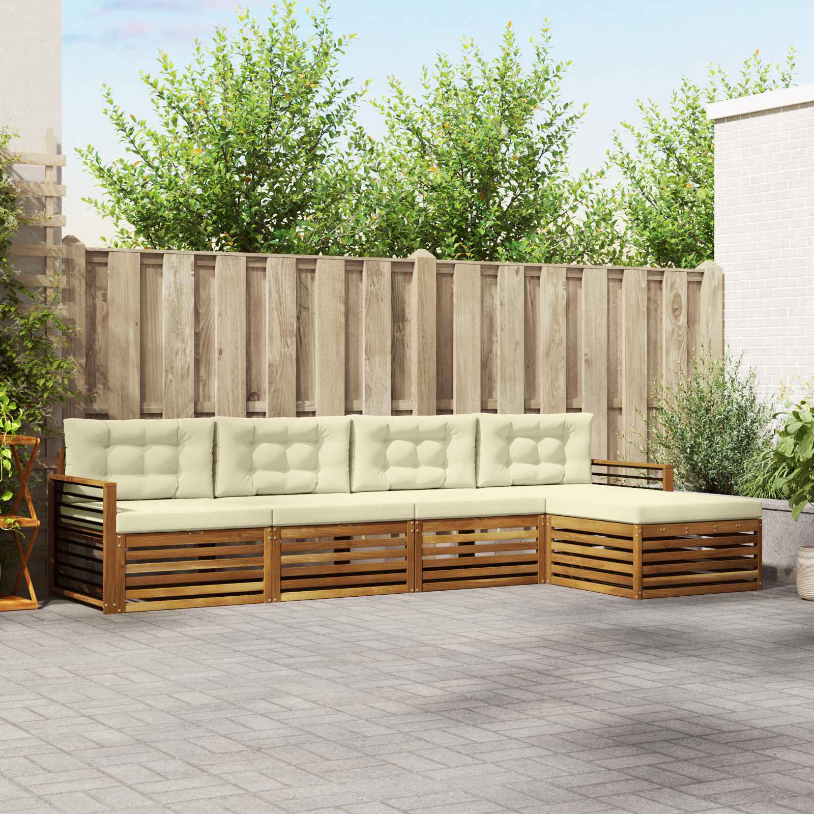 Buiten bankenset met kussen 5 pcs Natuurlijk en Crème is nu te koop bij PeponiXL, paradijselijk wonen!