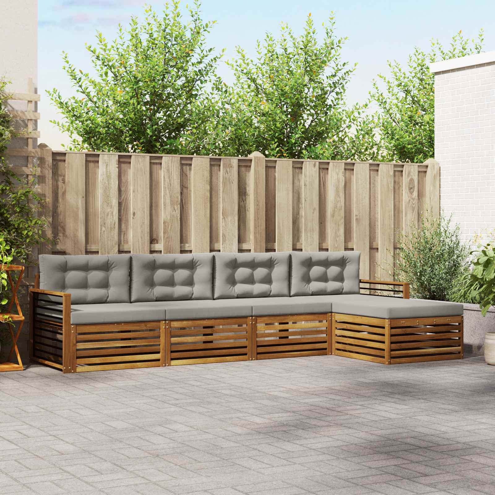 Buiten bankenset met kussen 5 pcs Natuurlijk en Lichtgrijs is nu te koop bij PeponiXL, paradijselijk wonen!