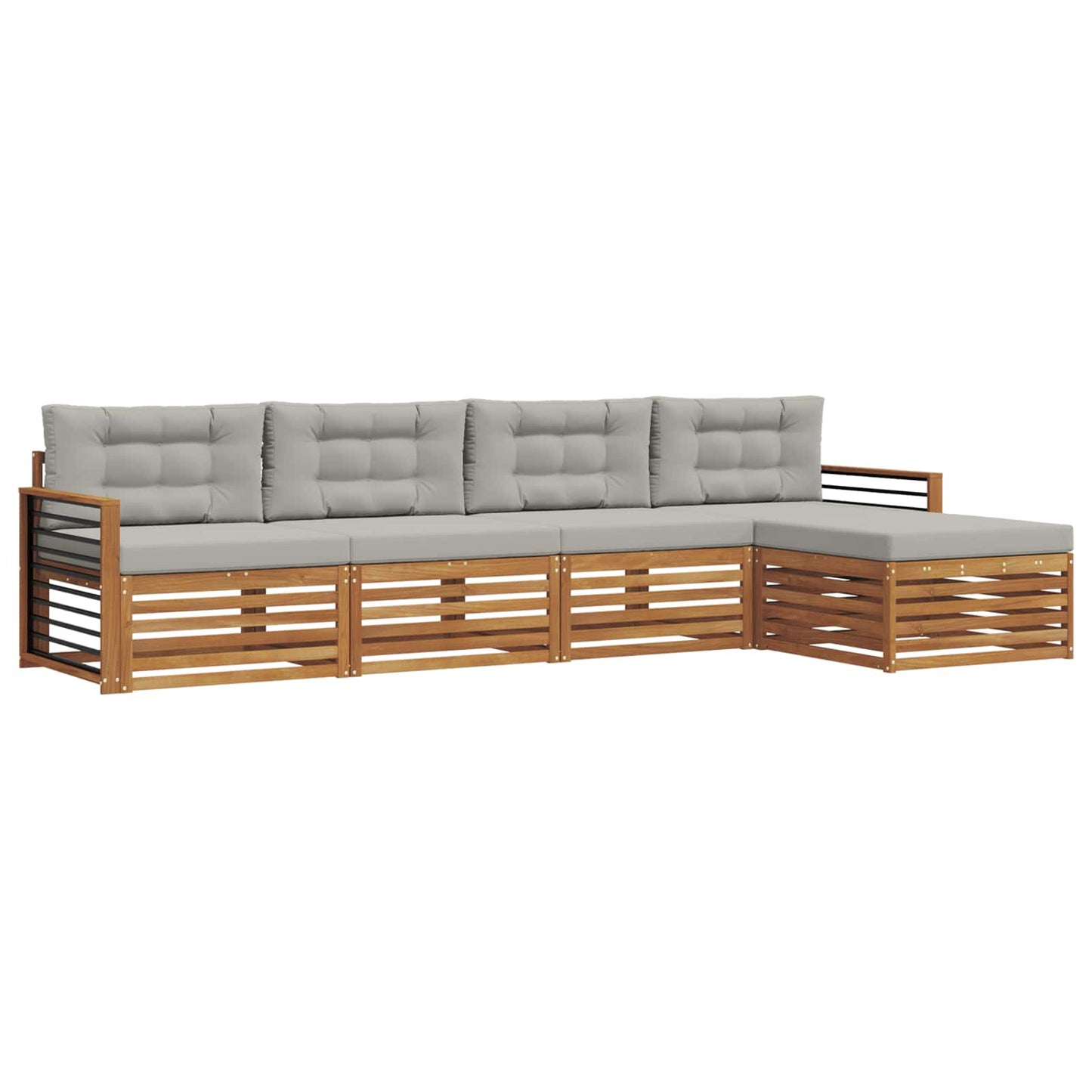 Buiten bankenset met kussen 5 pcs Natuurlijk en Lichtgrijs is nu te koop bij PeponiXL, paradijselijk wonen!