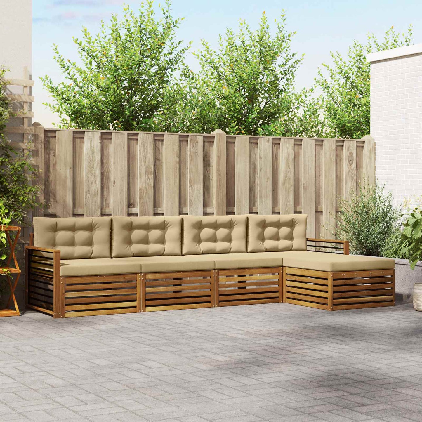 Buiten bankenset met kussen 5 pcs Natuurlijk en Beige is nu te koop bij PeponiXL, paradijselijk wonen!