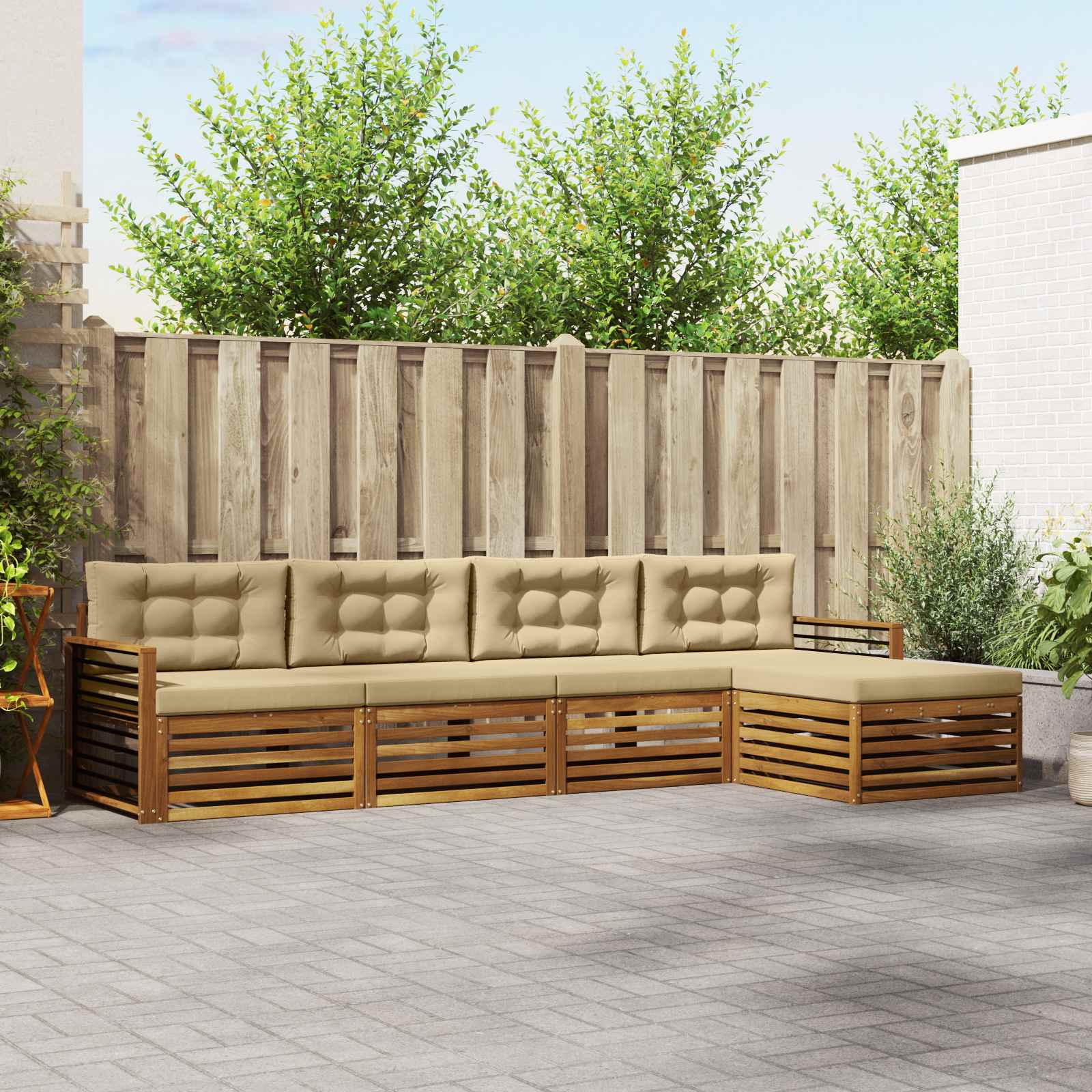 Buiten bankenset met kussen 5 pcs Natuurlijk en Beige is nu te koop bij PeponiXL, paradijselijk wonen!