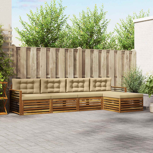 Buiten bankenset met kussen 5 pcs Natuurlijk en Beige is nu te koop bij PeponiXL, paradijselijk wonen!