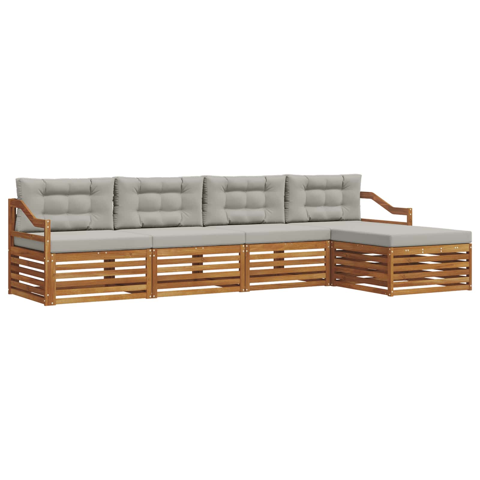 Buiten bankenset met kussen 5 pcs Natuurlijk en Lichtgrijs is nu te koop bij PeponiXL, paradijselijk wonen!