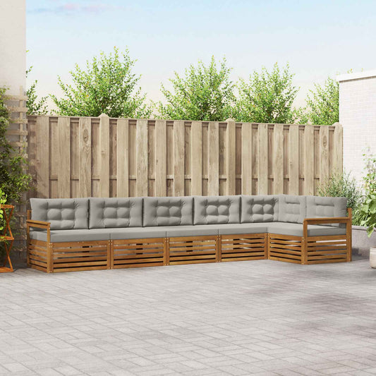 Buiten bankenset met kussen 6 pcs Natuurlijk en Lichtgrijs is nu te koop bij PeponiXL, paradijselijk wonen!