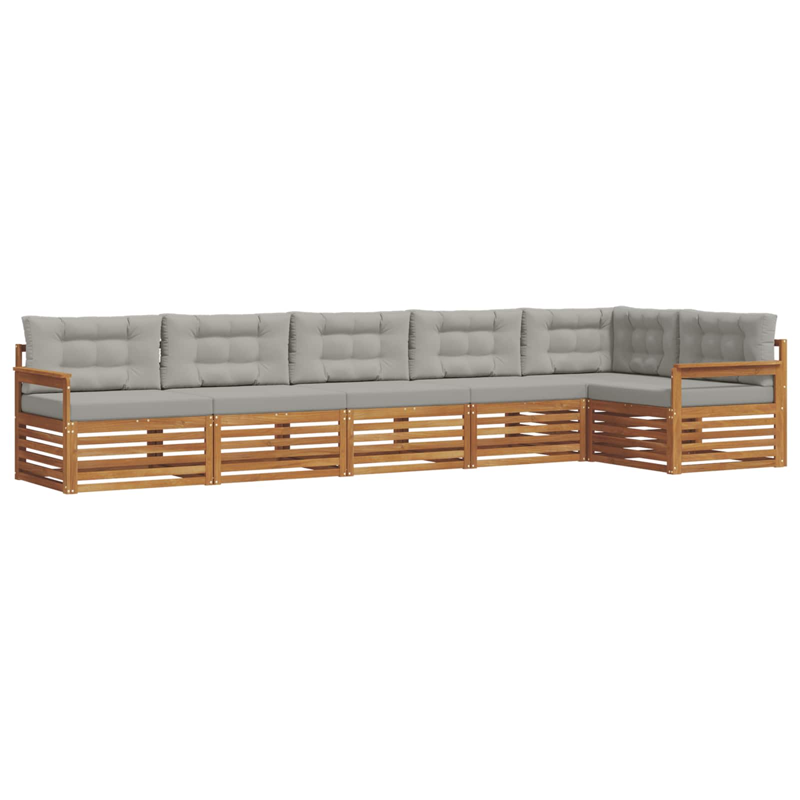 Buiten bankenset met kussen 6 pcs Natuurlijk en Lichtgrijs is nu te koop bij PeponiXL, paradijselijk wonen!