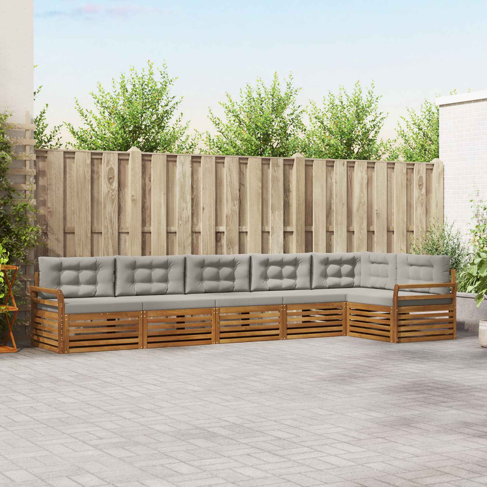 Buiten bankenset met kussen 6 pcs Natuurlijk en Lichtgrijs is nu te koop bij PeponiXL, paradijselijk wonen!