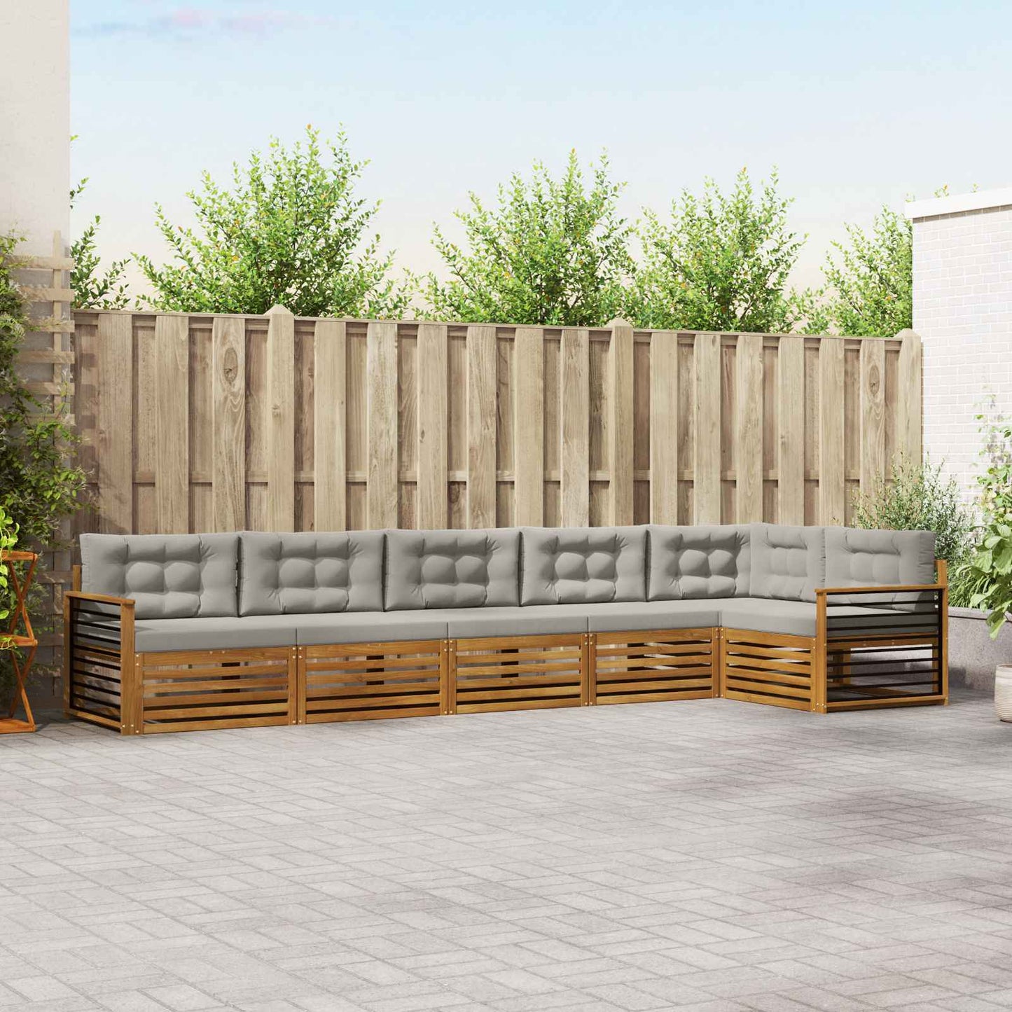 Buiten bankenset met kussen 6 pcs Natuurlijk en Lichtgrijs is nu te koop bij PeponiXL, paradijselijk wonen!