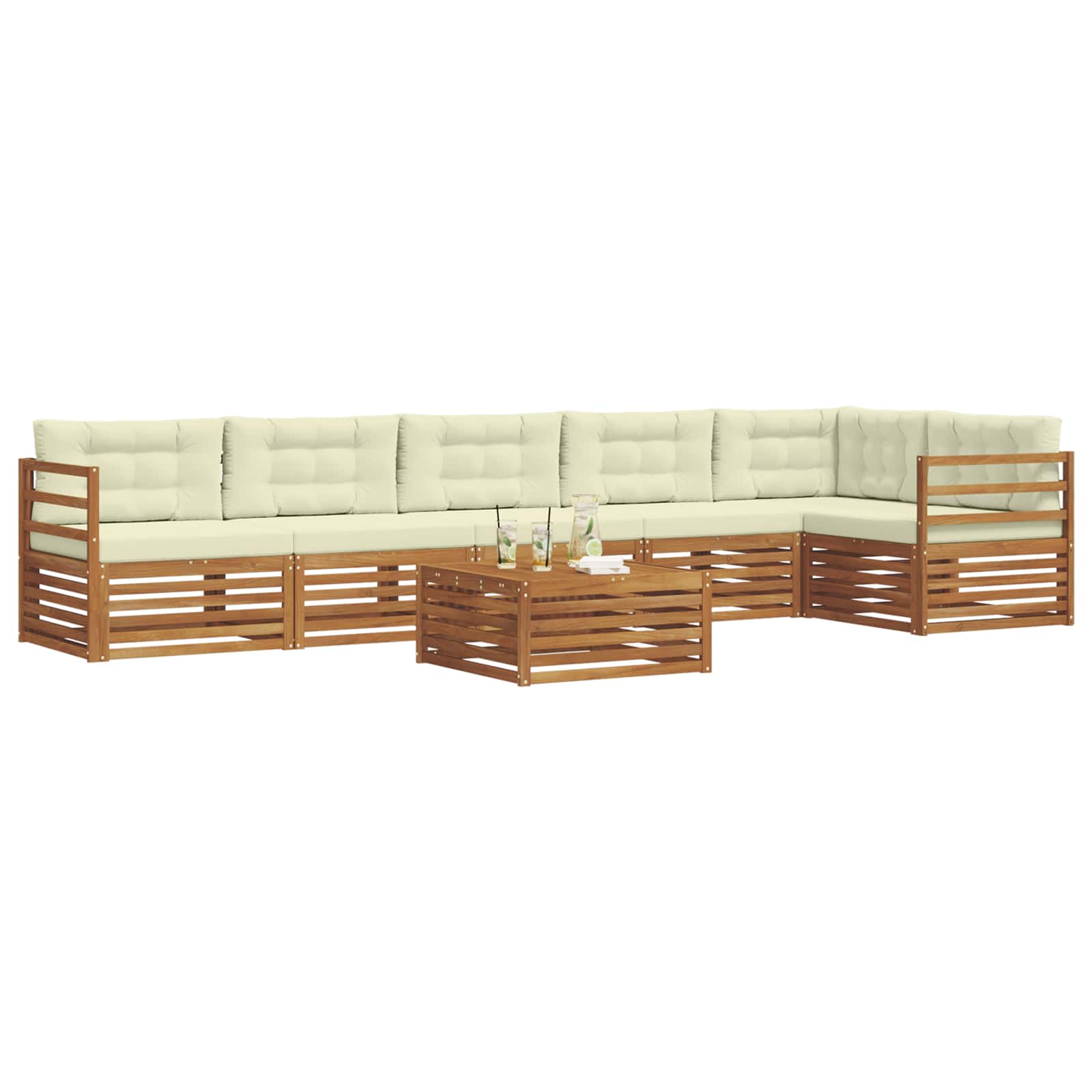 Buiten bankenset met kussen 7 pcs Natuurlijk en Crème is nu te koop bij PeponiXL, paradijselijk wonen!