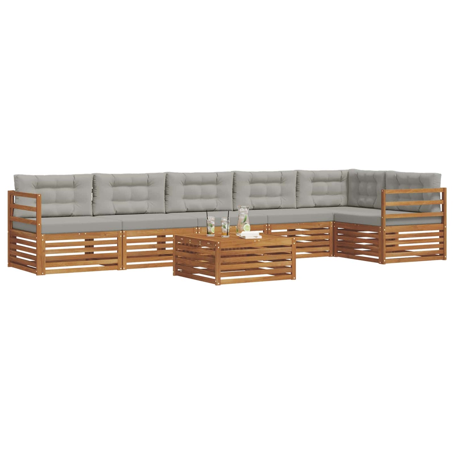 Buiten bankenset met kussen 7 pcs Natuurlijk en Lichtgrijs is nu te koop bij PeponiXL, paradijselijk wonen!