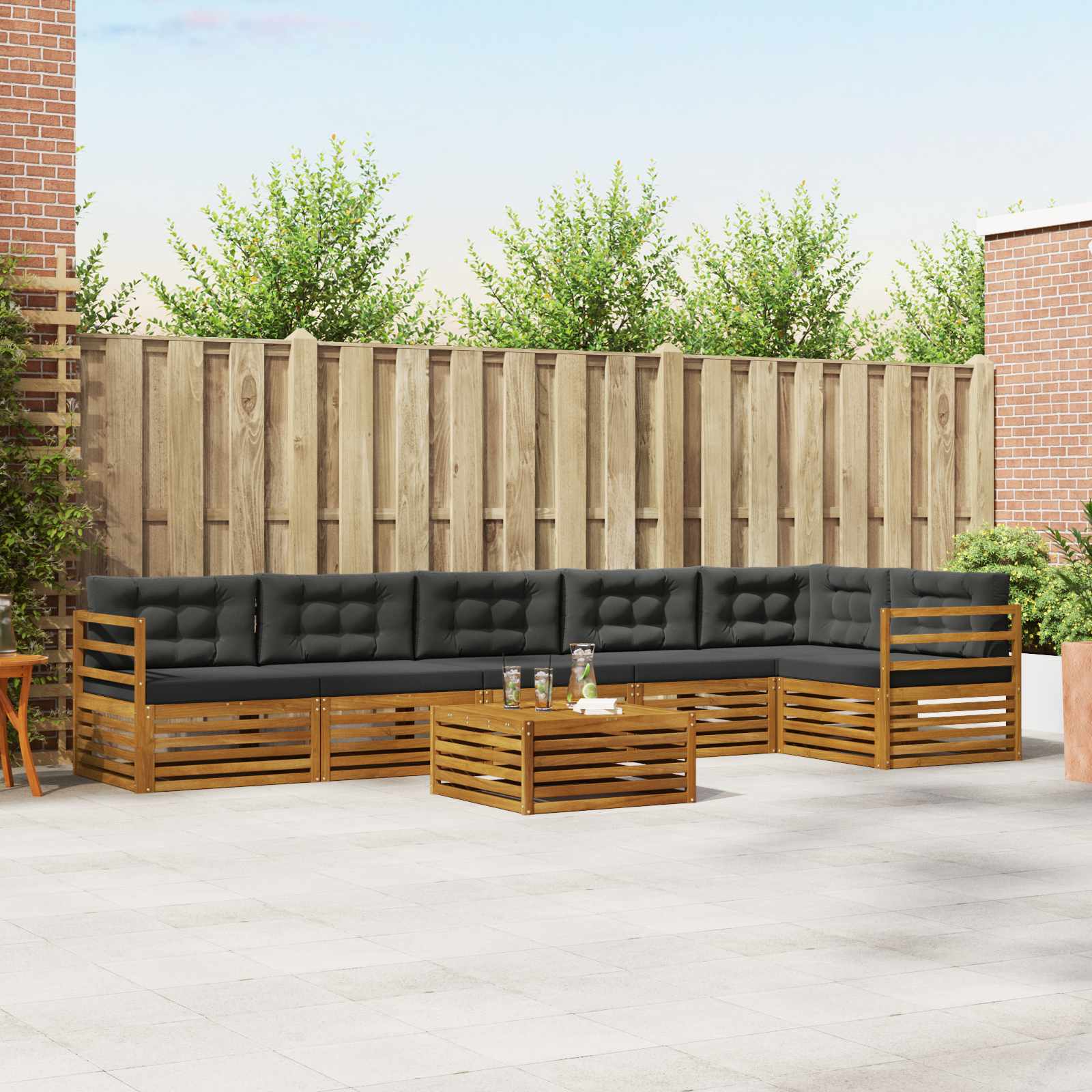 Buiten bankenset met kussen 7 pcs Natuurlijk en Antraciet is nu te koop bij PeponiXL, paradijselijk wonen!