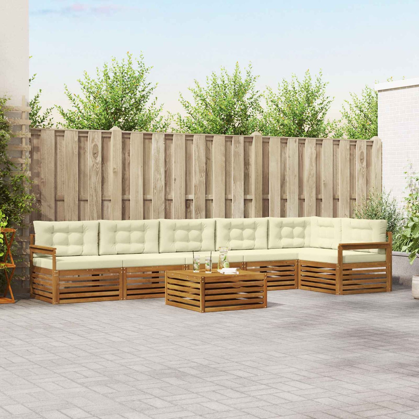 Buiten bankenset met kussen 7 pcs Natuurlijk en Crème is nu te koop bij PeponiXL, paradijselijk wonen!