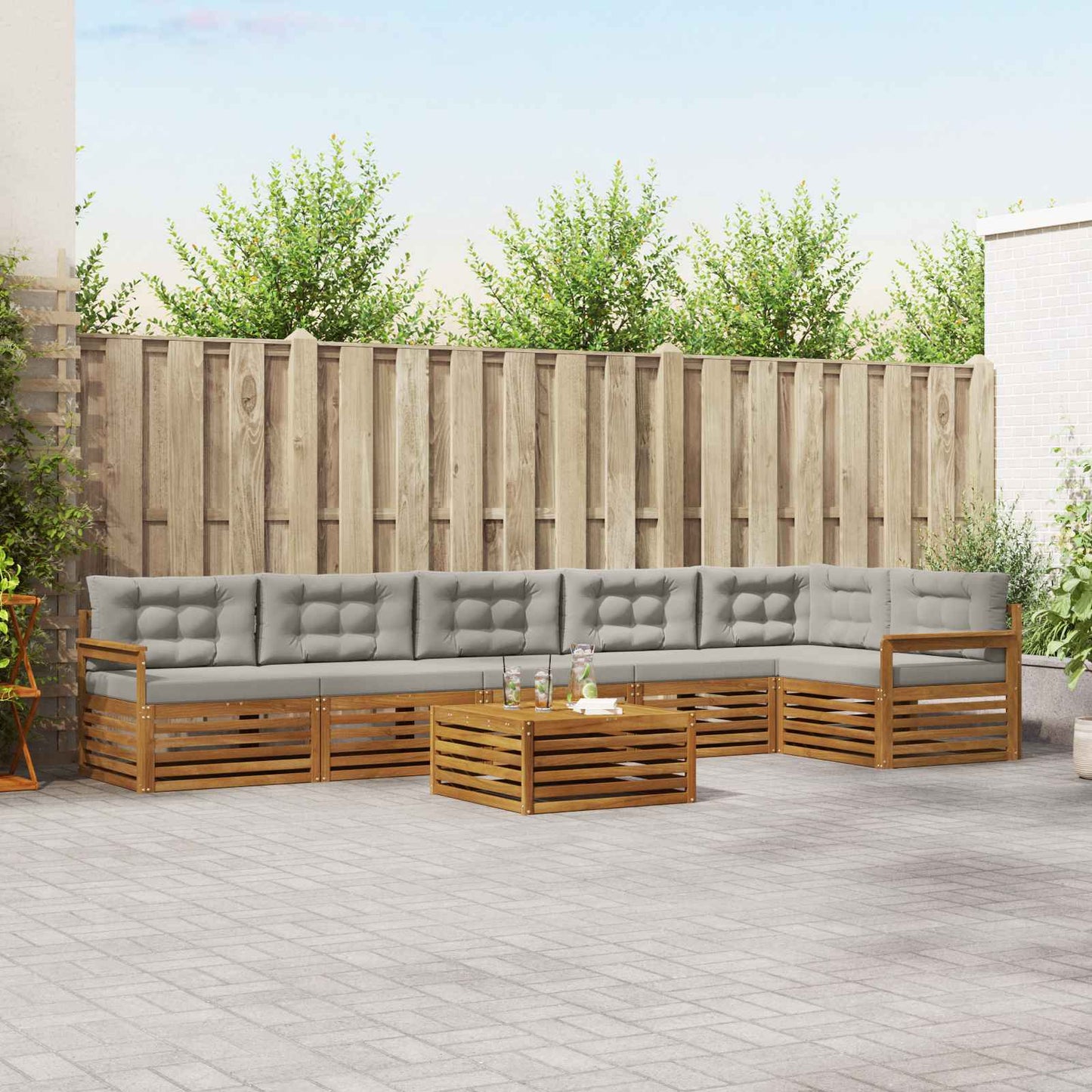 Buiten bankenset met kussen 7 pcs Natuurlijk en Lichtgrijs is nu te koop bij PeponiXL, paradijselijk wonen!