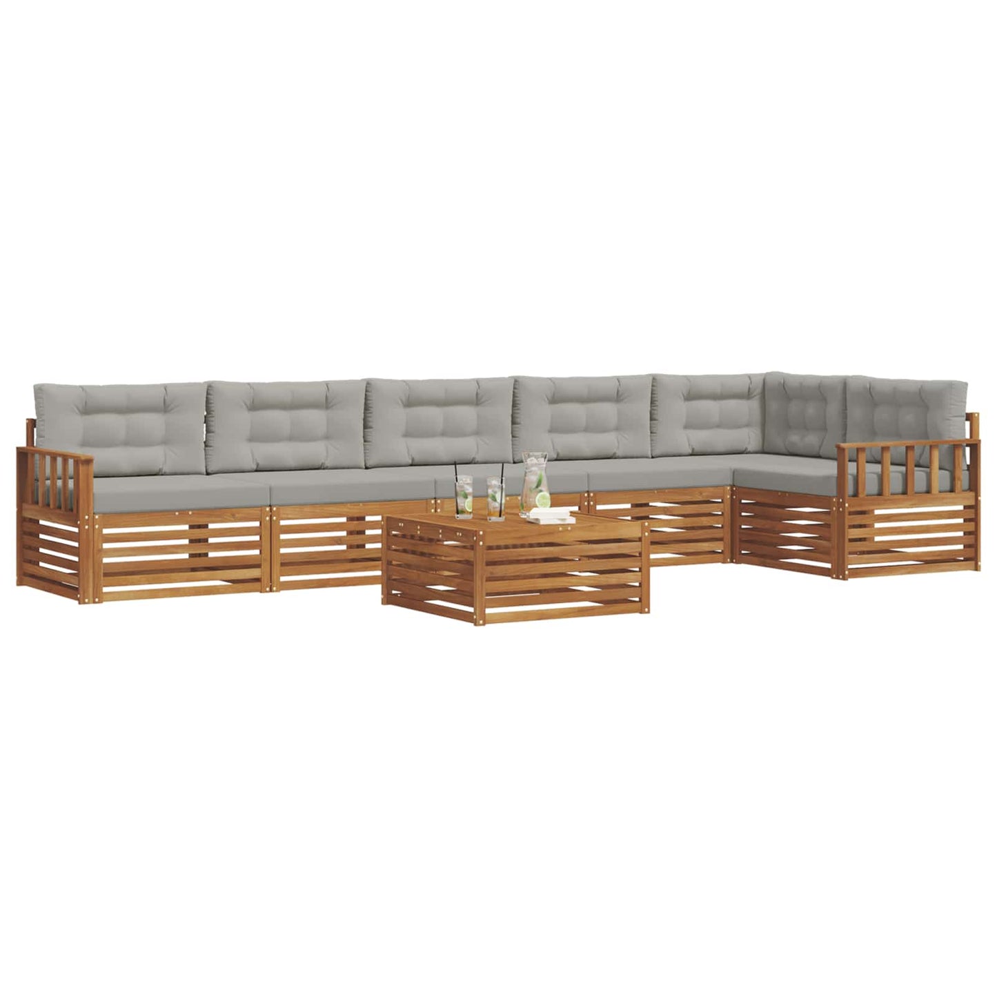 Buiten bankenset met kussen 7 pcs Natuurlijk en Lichtgrijs is nu te koop bij PeponiXL, paradijselijk wonen!