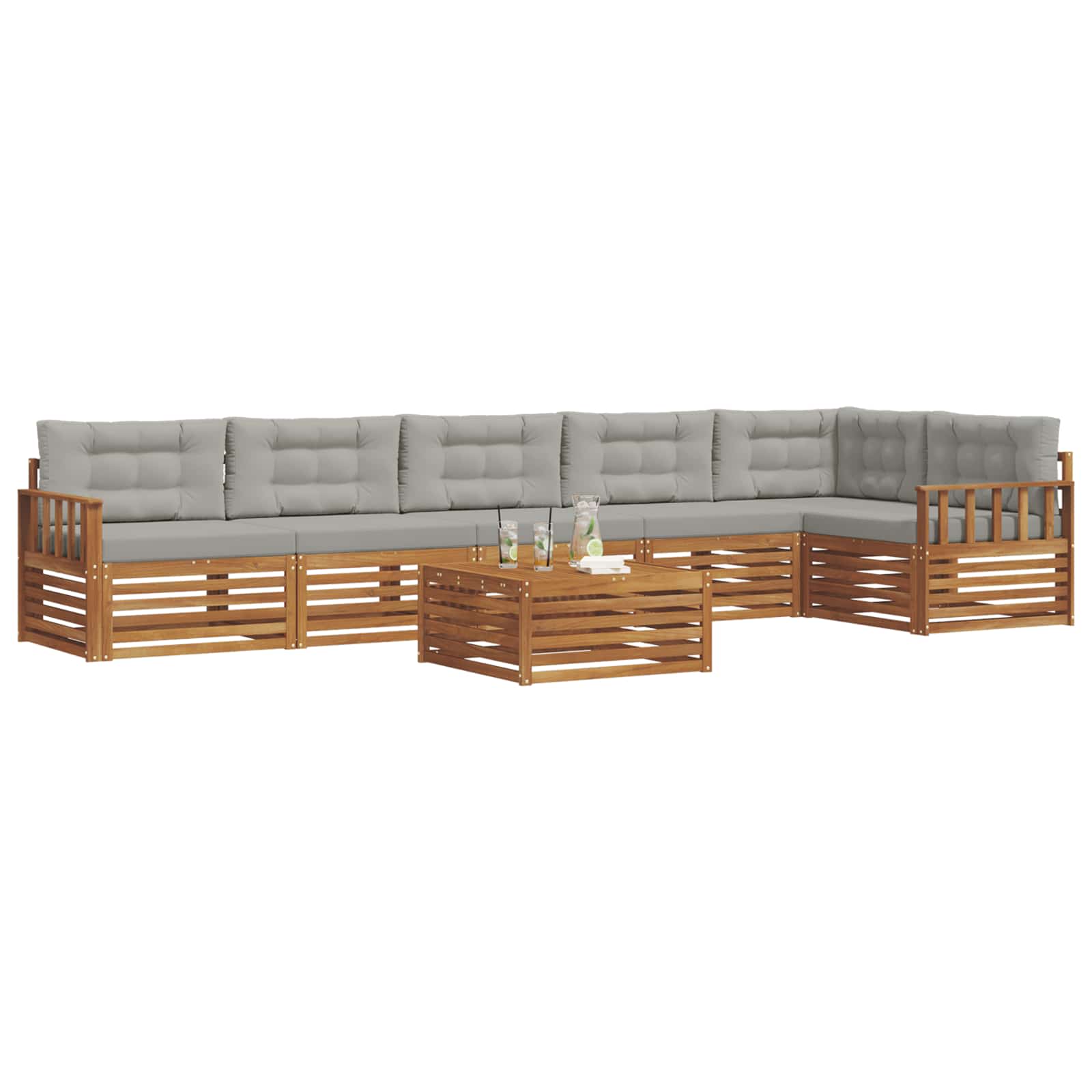 Buiten bankenset met kussen 7 pcs Natuurlijk en Lichtgrijs is nu te koop bij PeponiXL, paradijselijk wonen!