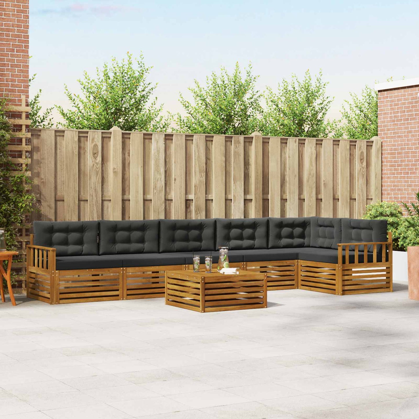 Buiten bankenset met kussen 7 pcs Natuurlijk en Antraciet is nu te koop bij PeponiXL, paradijselijk wonen!