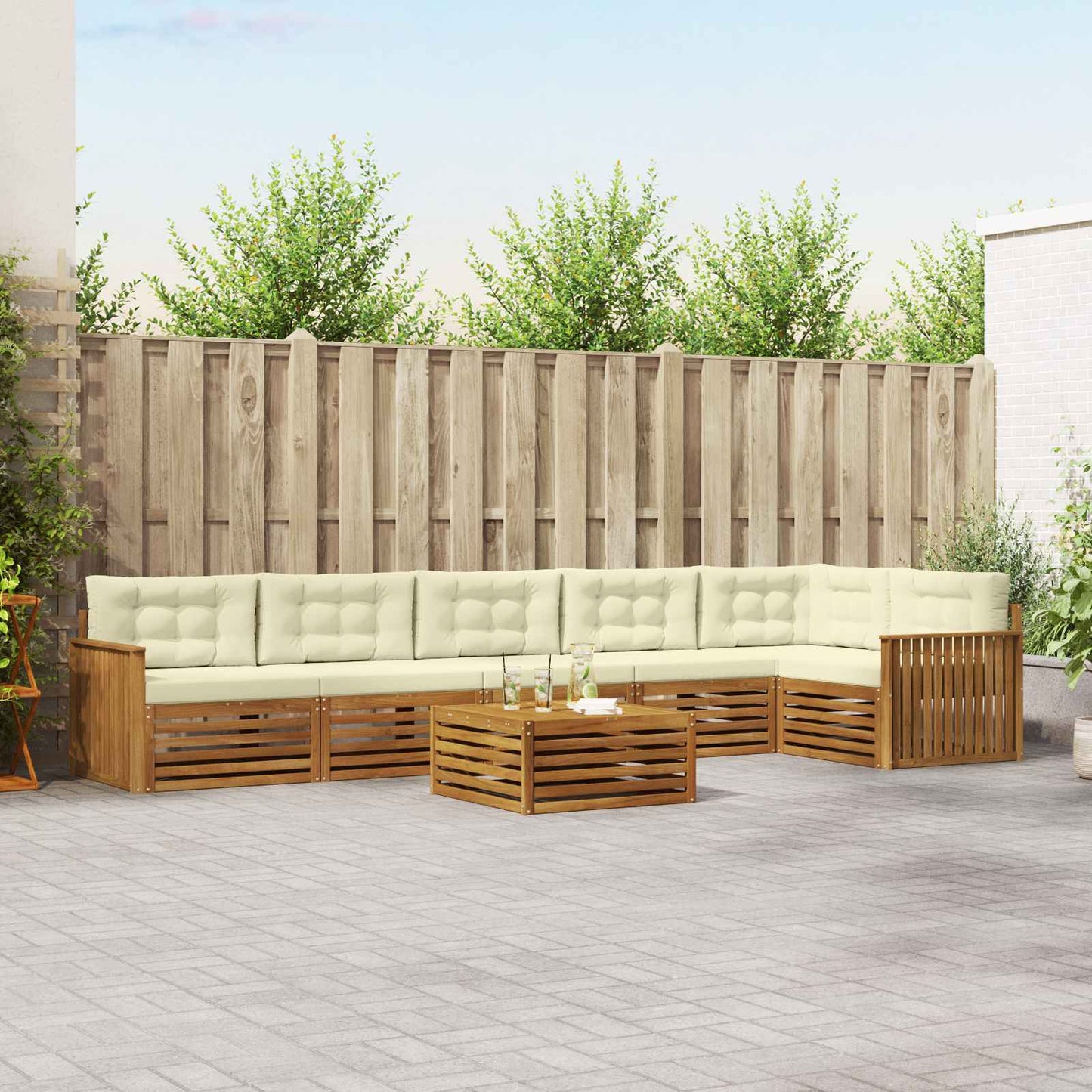 Buiten bankenset met kussen 7 pcs Natuurlijk en Crème is nu te koop bij PeponiXL, paradijselijk wonen!