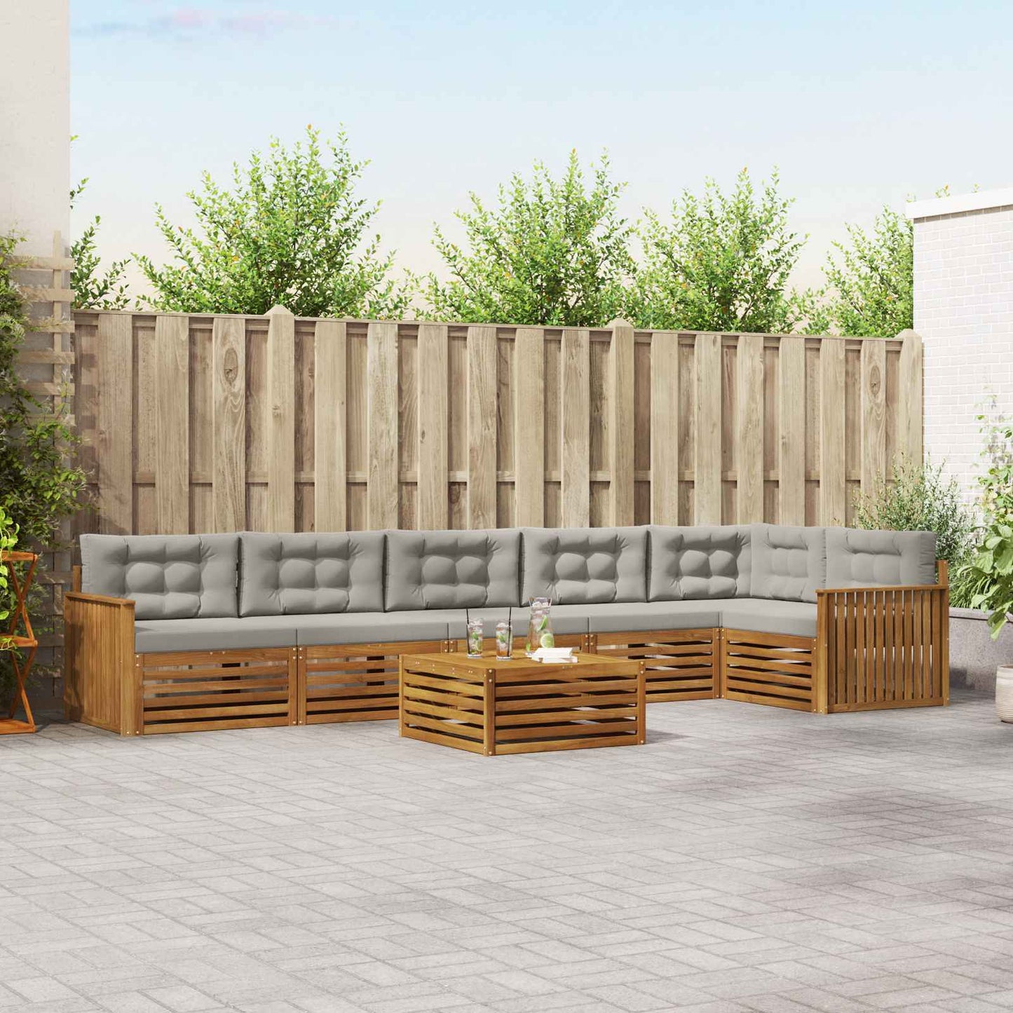 Buiten bankenset met kussen 7 pcs Natuurlijk en Lichtgrijs is nu te koop bij PeponiXL, paradijselijk wonen!
