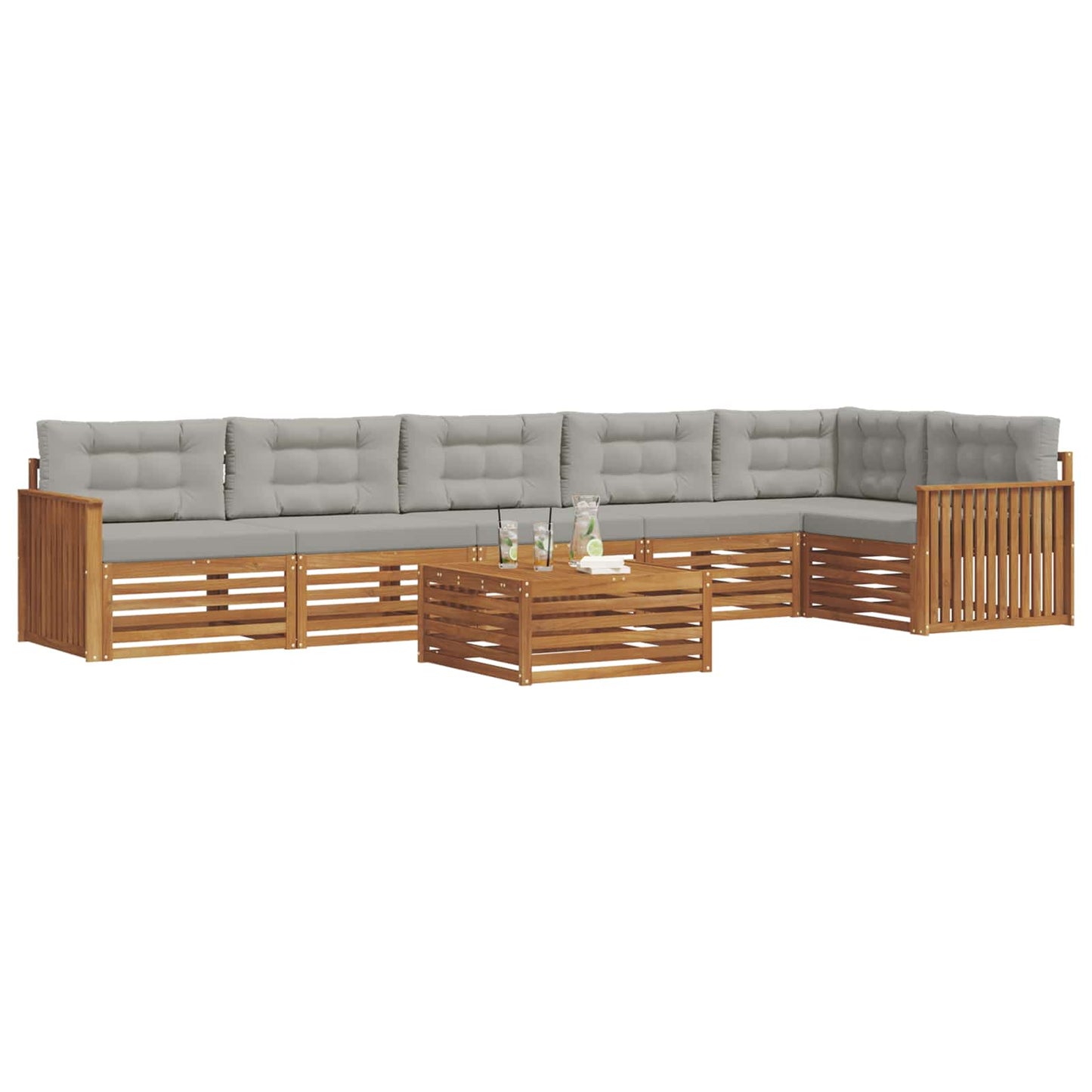 Buiten bankenset met kussen 7 pcs Natuurlijk en Lichtgrijs is nu te koop bij PeponiXL, paradijselijk wonen!