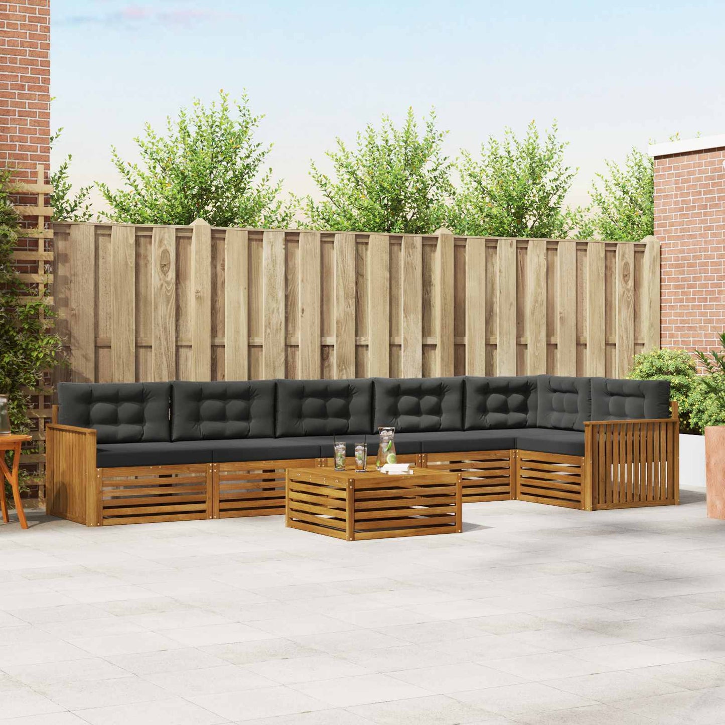 Buiten bankenset met kussen 7 pcs Natuurlijk en Antraciet is nu te koop bij PeponiXL, paradijselijk wonen!