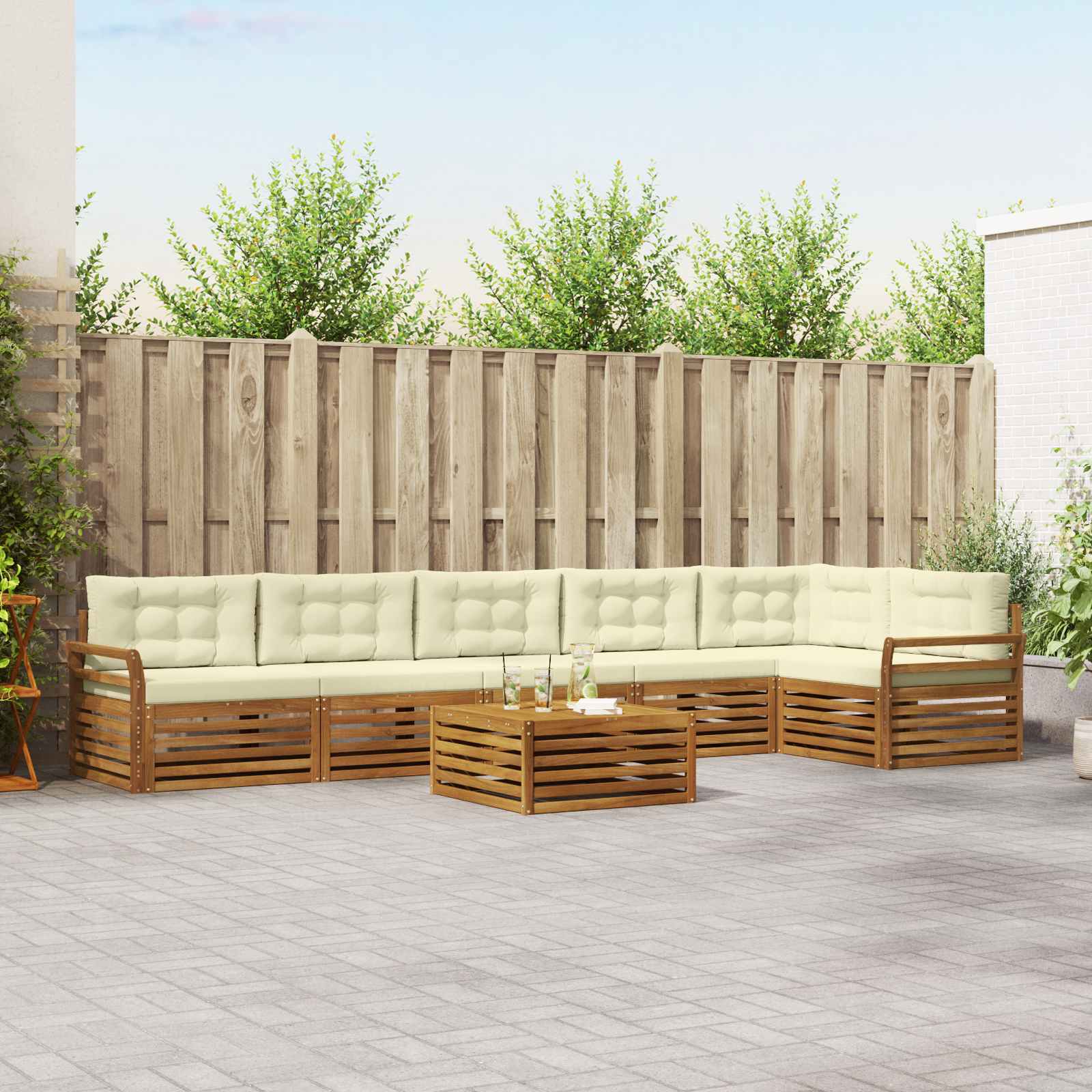 Buiten bankenset met kussen 7 pcs Natuurlijk en Crème is nu te koop bij PeponiXL, paradijselijk wonen!