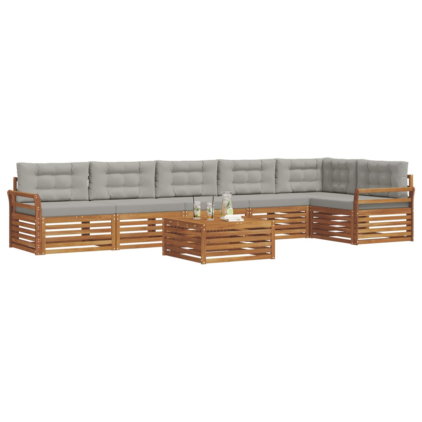 Buiten bankenset met kussen 7 pcs Natuurlijk en Lichtgrijs is nu te koop bij PeponiXL, paradijselijk wonen!
