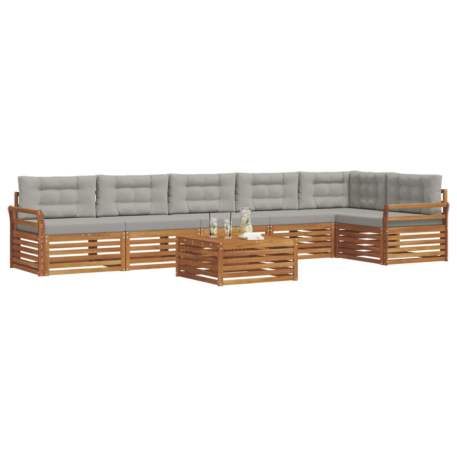 Buiten bankenset met kussen 7 pcs Natuurlijk en Lichtgrijs is nu te koop bij PeponiXL, paradijselijk wonen!