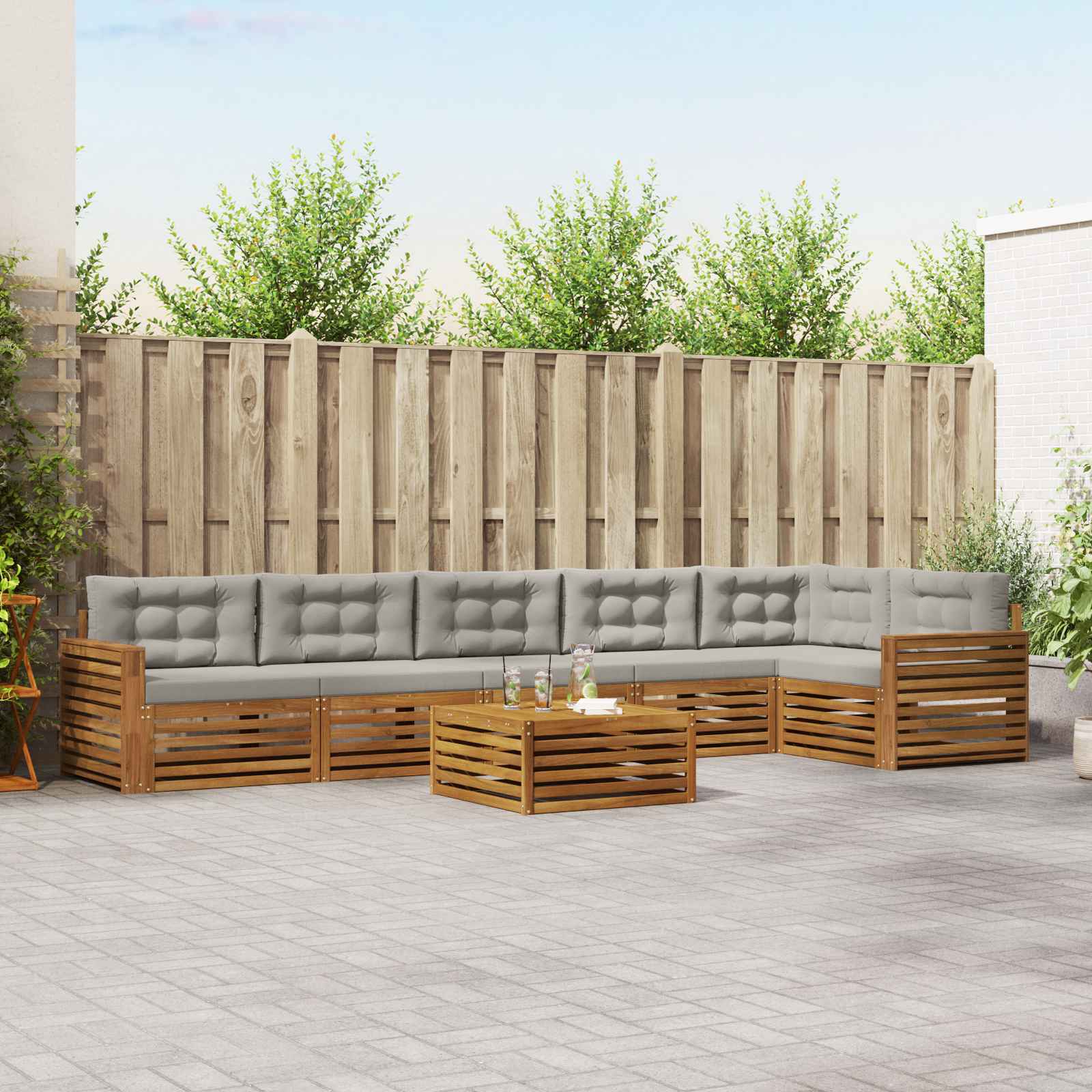 Buiten bankenset met kussen 7 pcs Natuurlijk en Lichtgrijs is nu te koop bij PeponiXL, paradijselijk wonen!