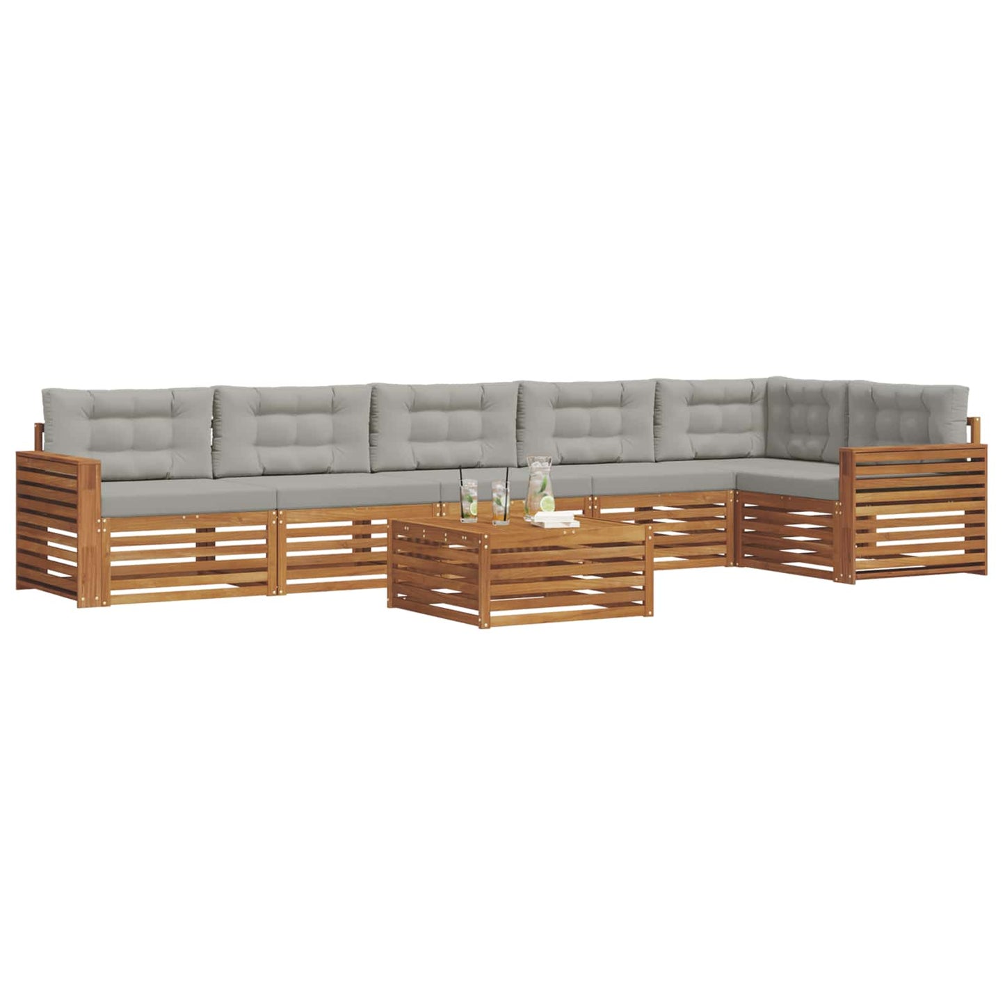 Buiten bankenset met kussen 7 pcs Natuurlijk en Lichtgrijs is nu te koop bij PeponiXL, paradijselijk wonen!