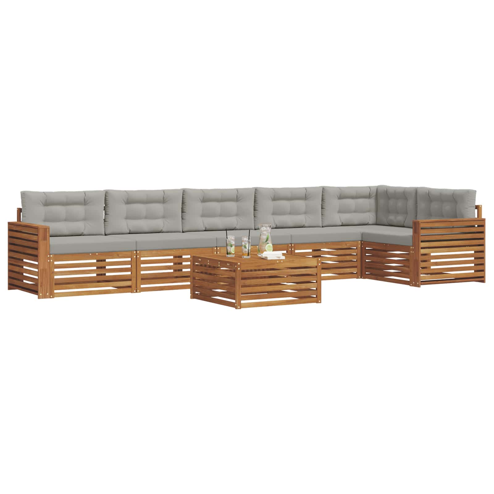 Buiten bankenset met kussen 7 pcs Natuurlijk en Lichtgrijs is nu te koop bij PeponiXL, paradijselijk wonen!
