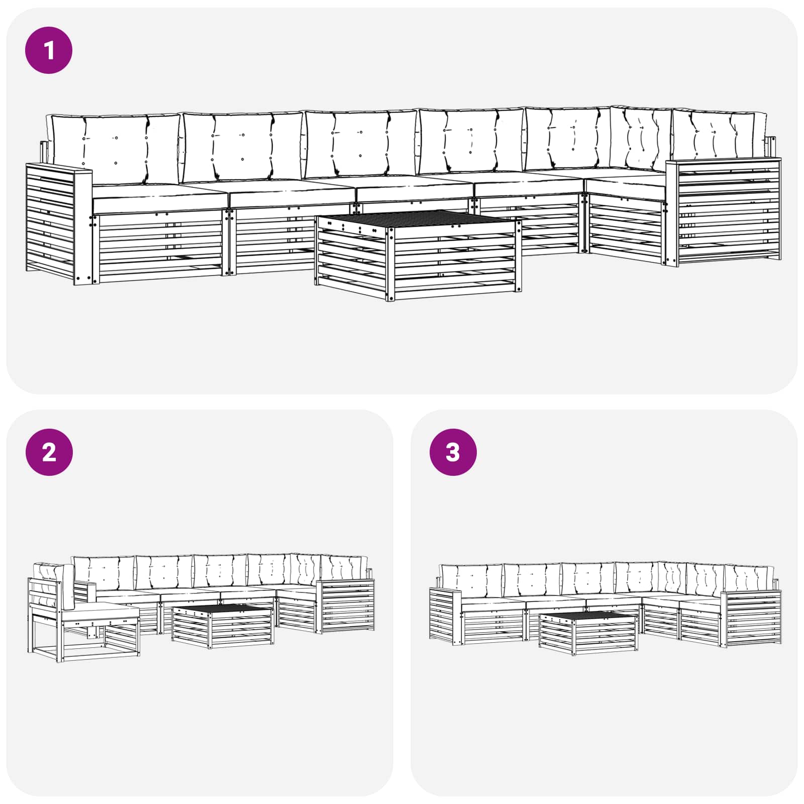 Buiten bankenset met kussen 7 pcs Natuurlijk en Lichtgrijs is nu te koop bij PeponiXL, paradijselijk wonen!