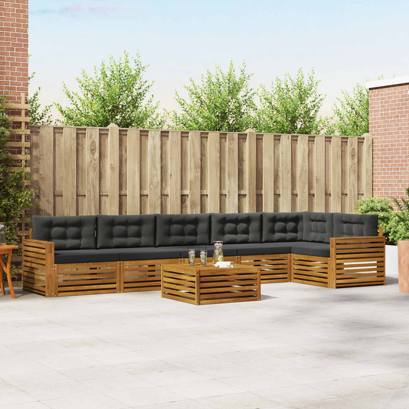 Buiten bankenset met kussen 7 pcs Natuurlijk en Antraciet is nu te koop bij PeponiXL, paradijselijk wonen!