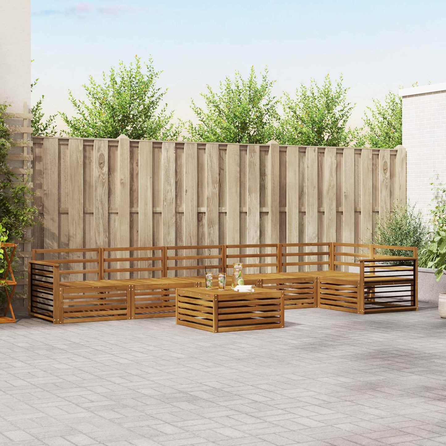Buiten bankenset 7 pcs Naturel Massief Acaciahout is nu te koop bij PeponiXL, paradijselijk wonen!