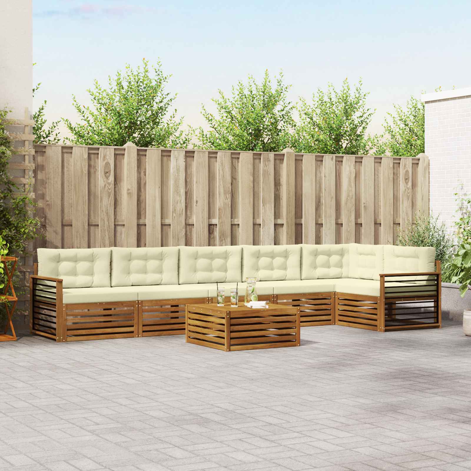 Buiten bankenset met kussen 7 pcs Natuurlijk en Crème is nu te koop bij PeponiXL, paradijselijk wonen!