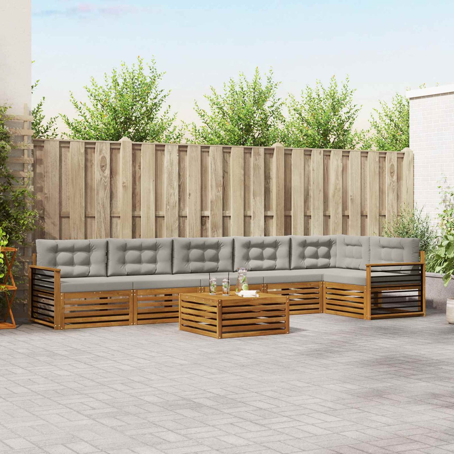 Buiten bankenset met kussen 7 pcs Natuurlijk en Lichtgrijs is nu te koop bij PeponiXL, paradijselijk wonen!