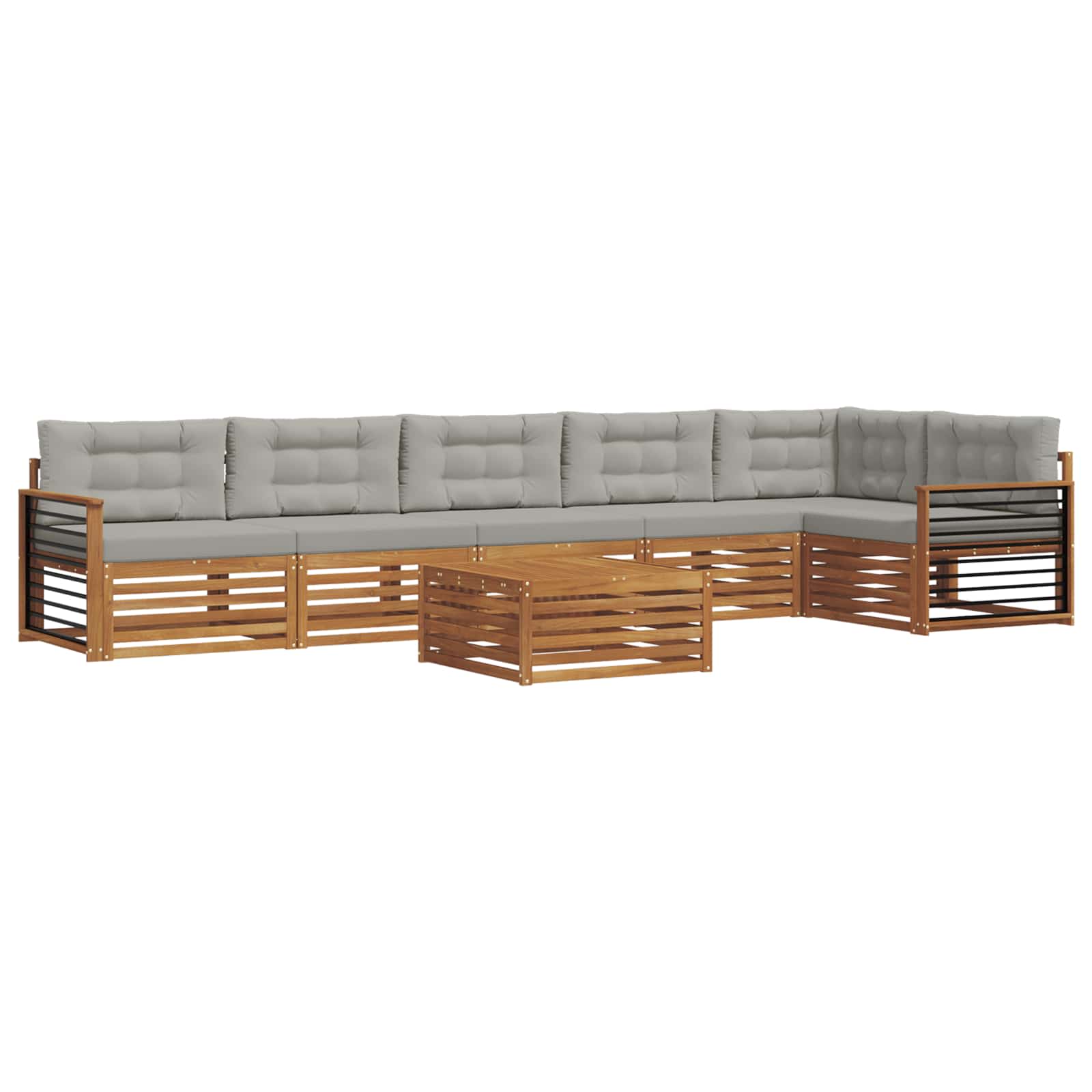 Buiten bankenset met kussen 7 pcs Natuurlijk en Lichtgrijs is nu te koop bij PeponiXL, paradijselijk wonen!